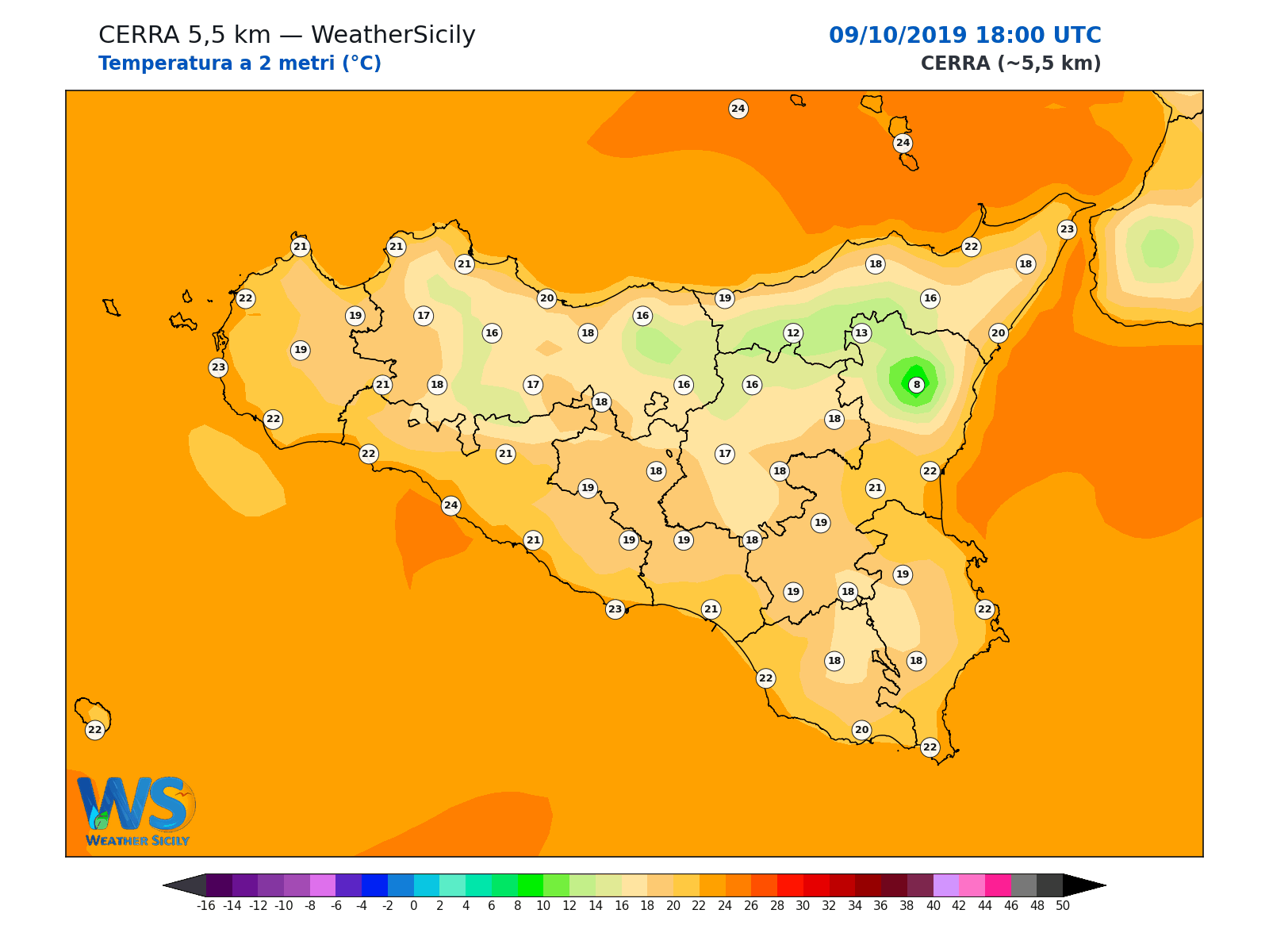 Temperatura a 2 metri · 2019100918