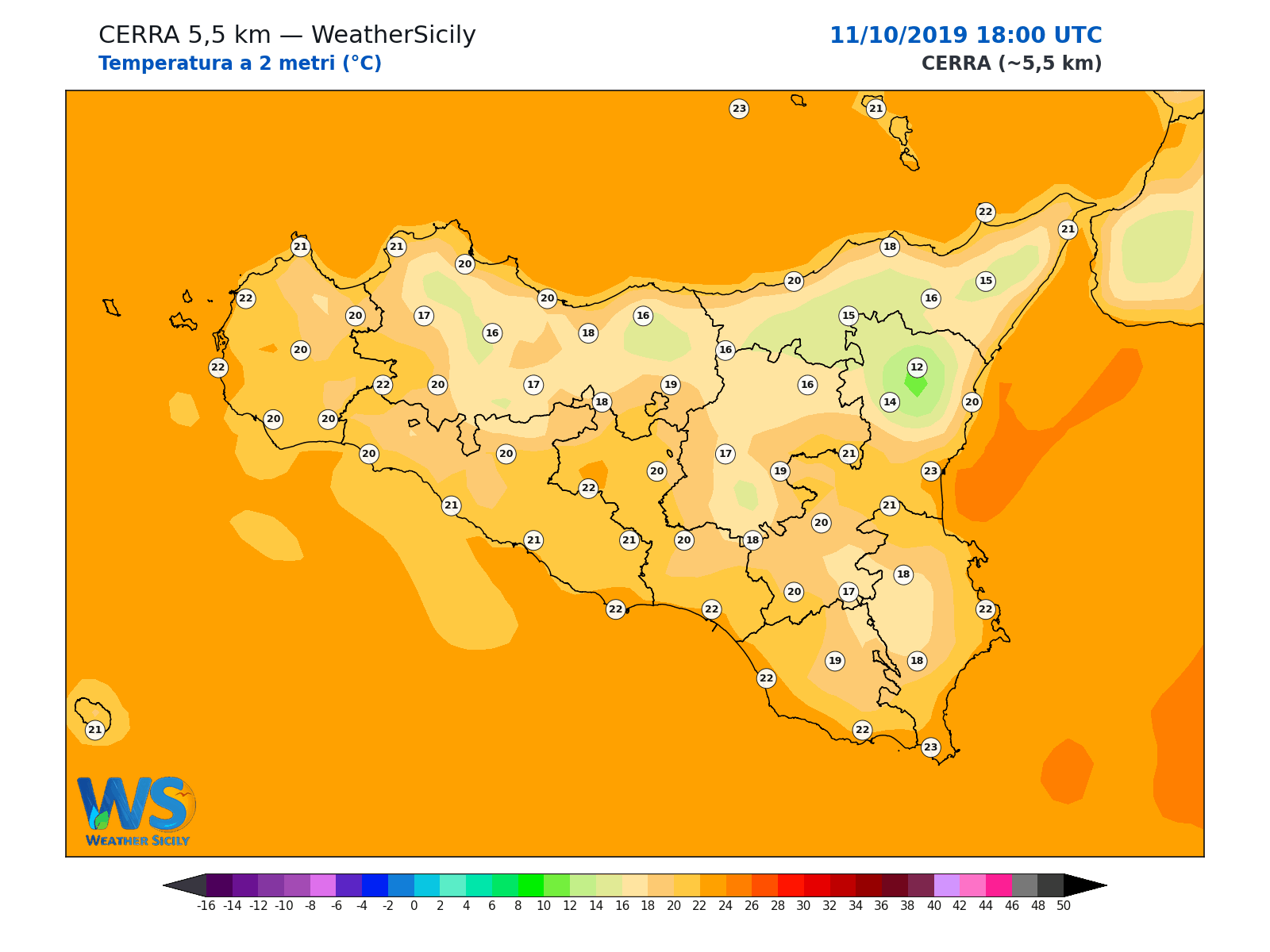 Temperatura a 2 metri · 2019101118