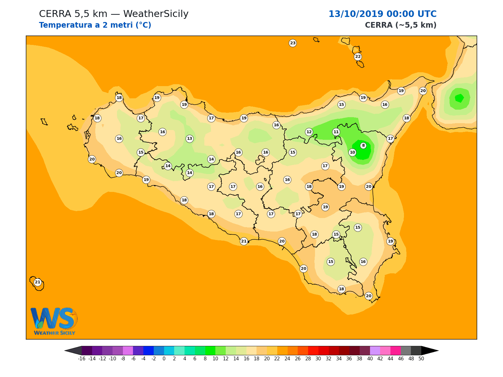 Temperatura a 2 metri · 2019101300
