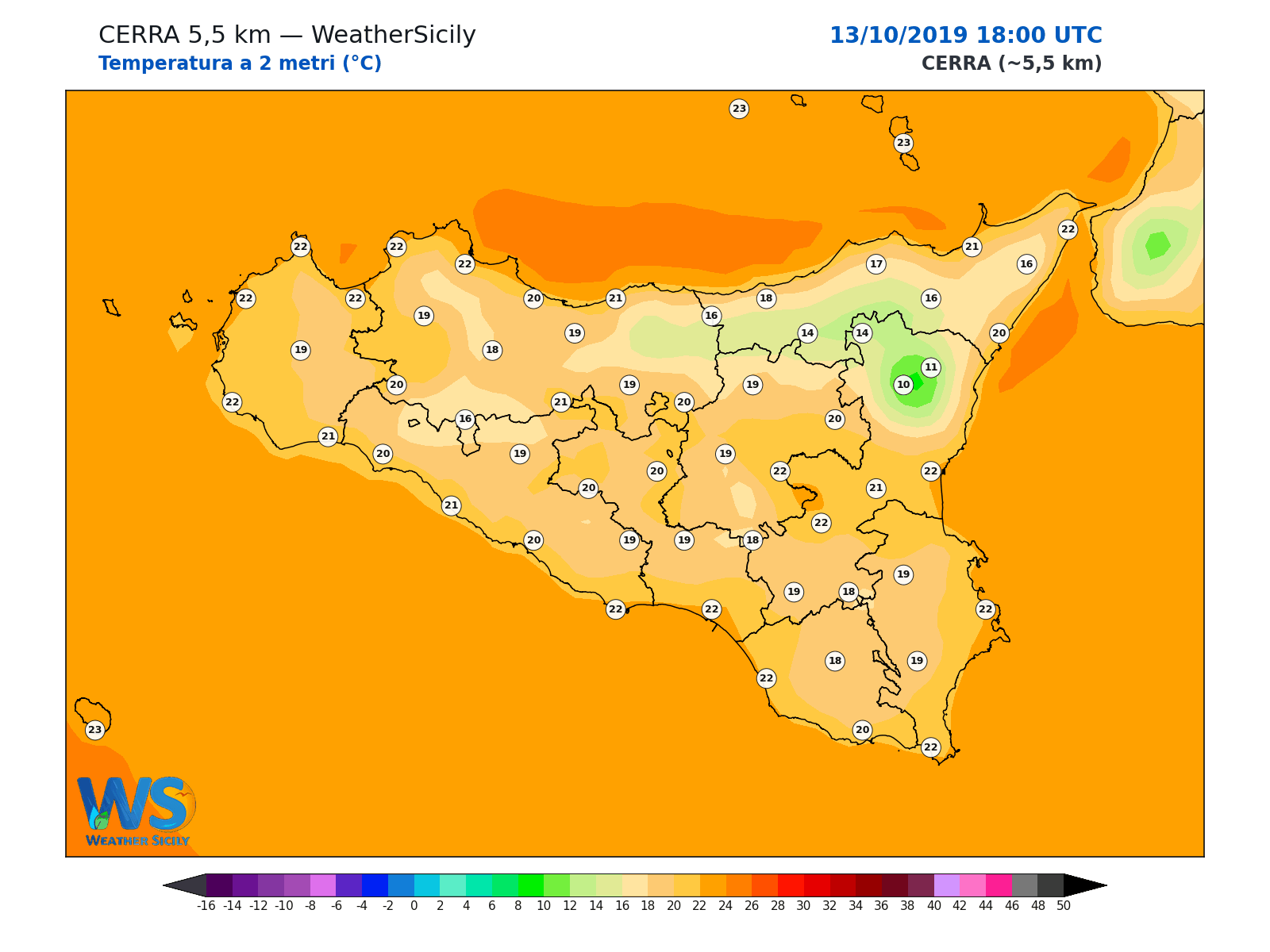 Temperatura a 2 metri · 2019101318