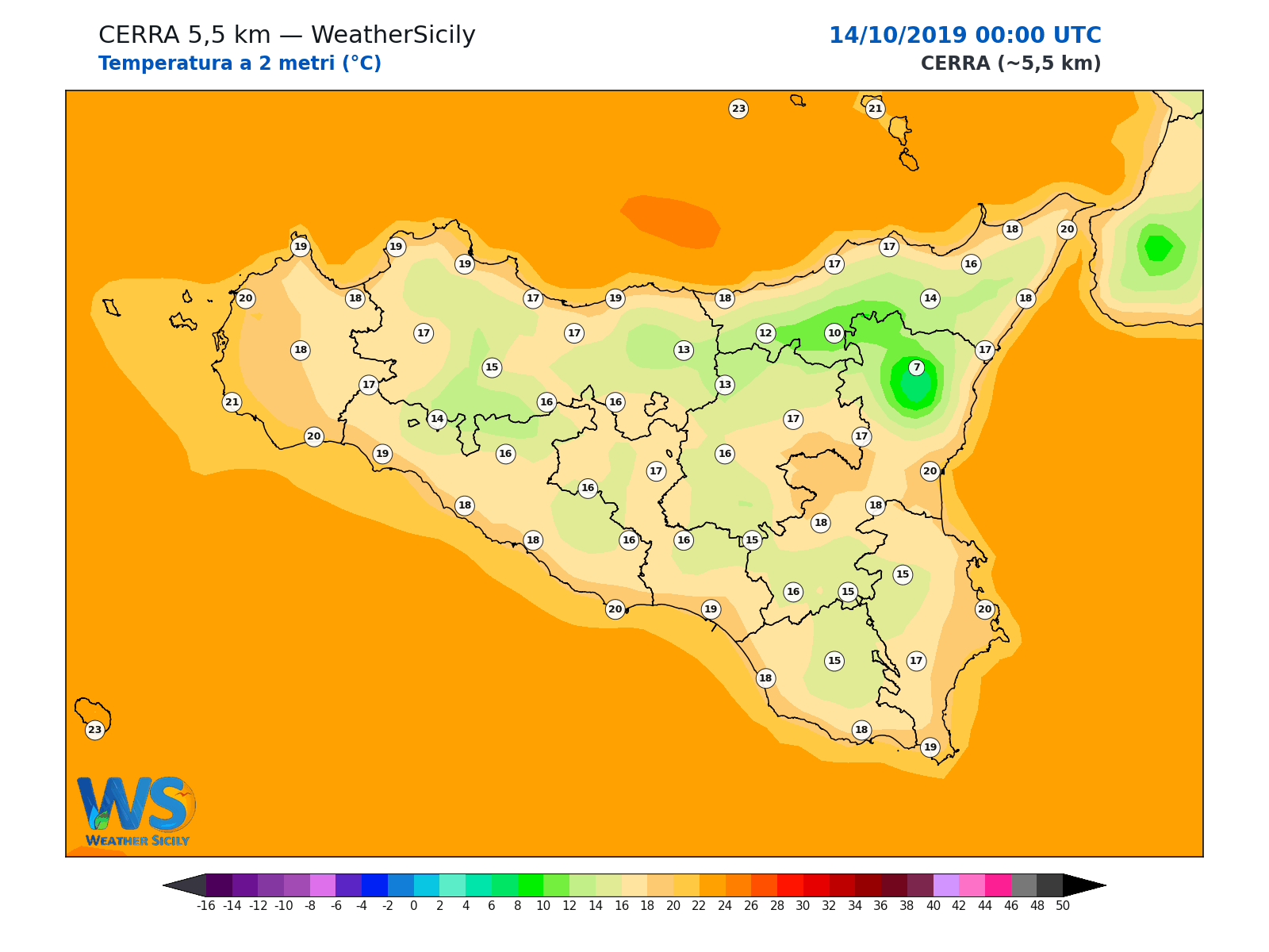 Temperatura a 2 metri · 2019101400