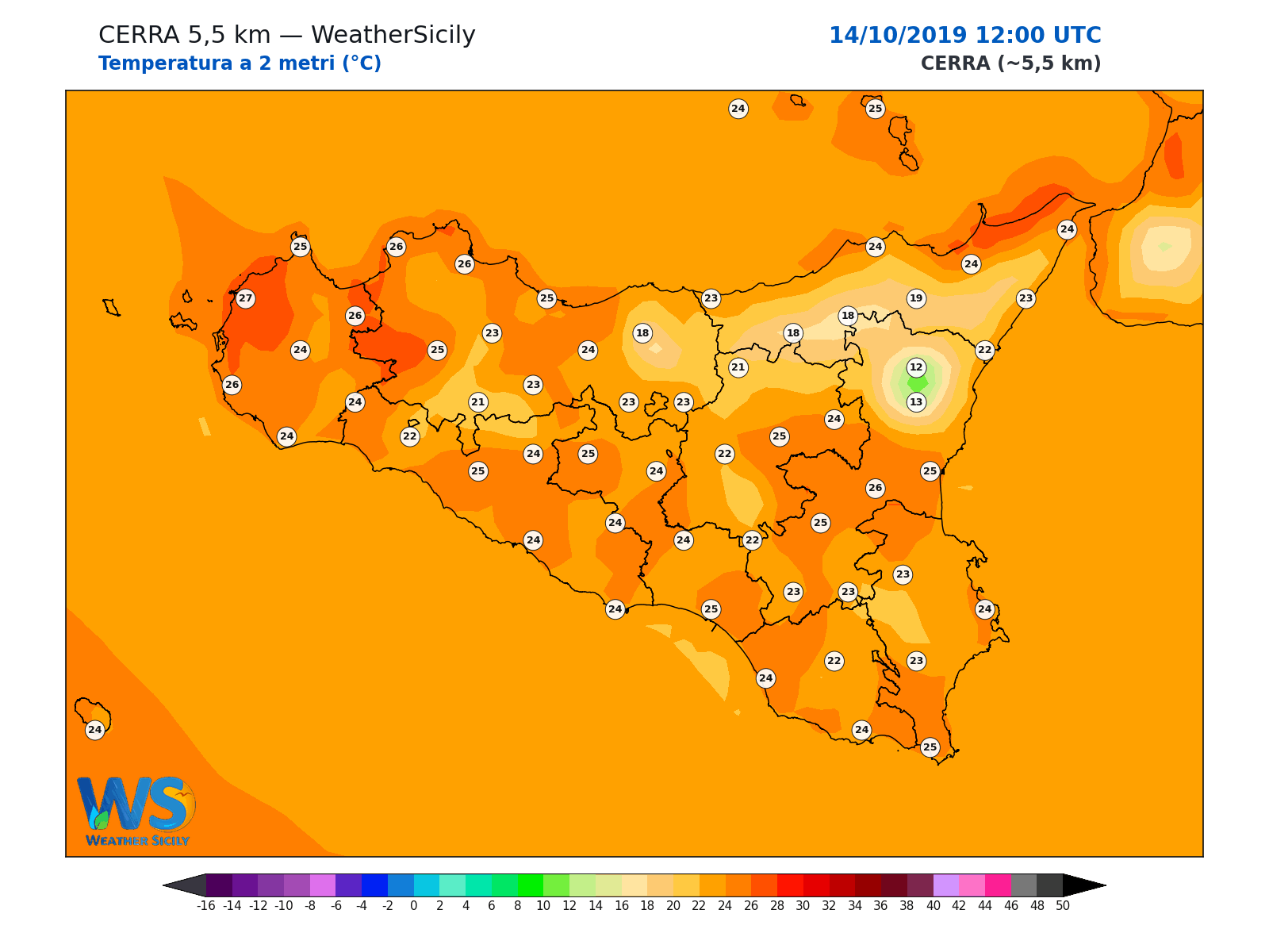 Temperatura a 2 metri · 2019101412