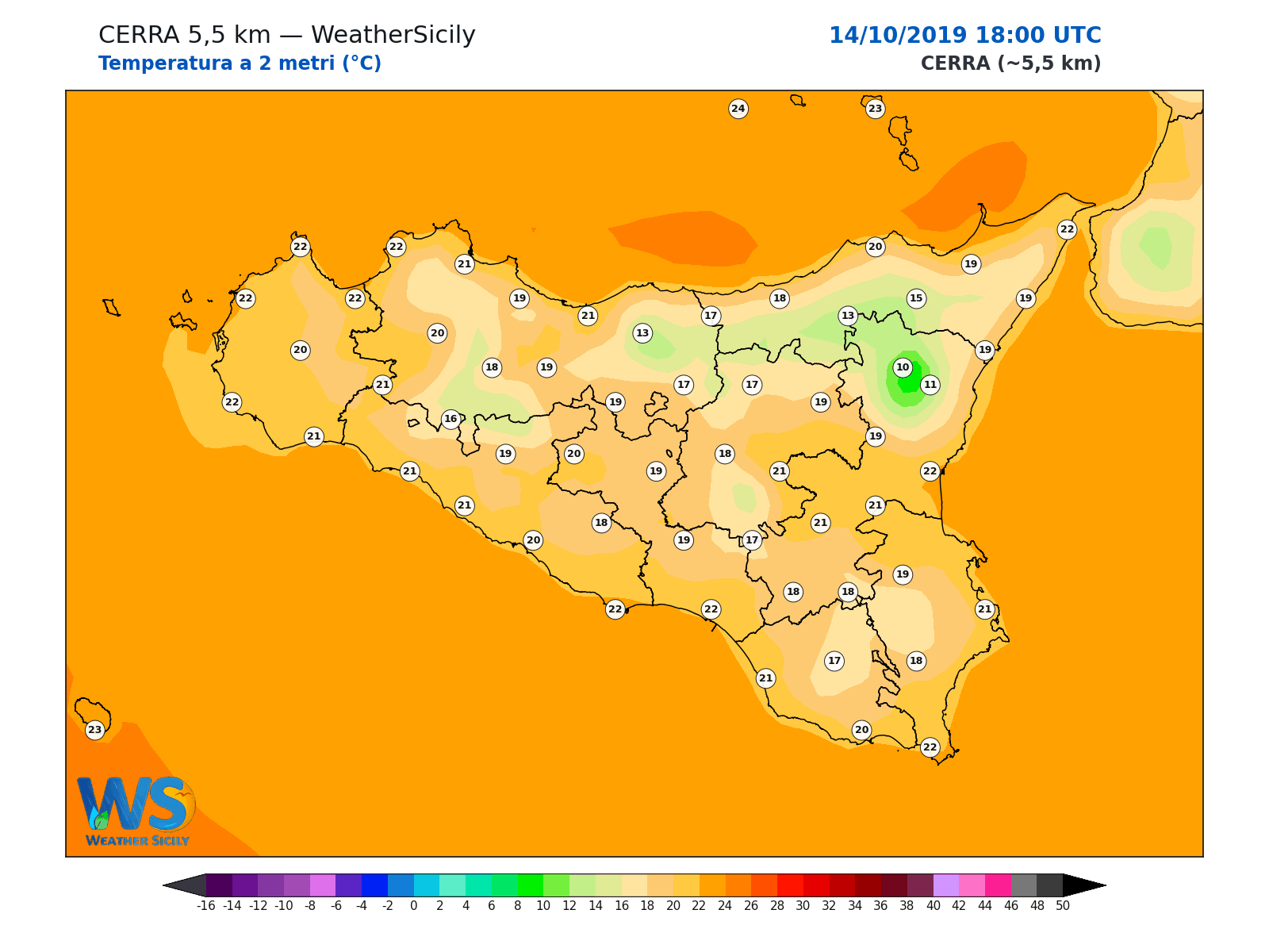 Temperatura a 2 metri · 2019101418