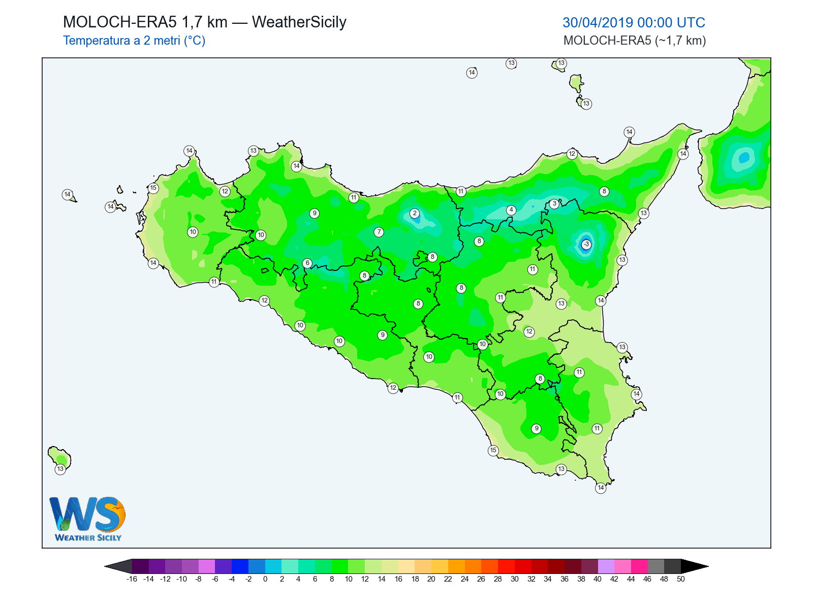 Temperatura a 2 metri · 2019043000