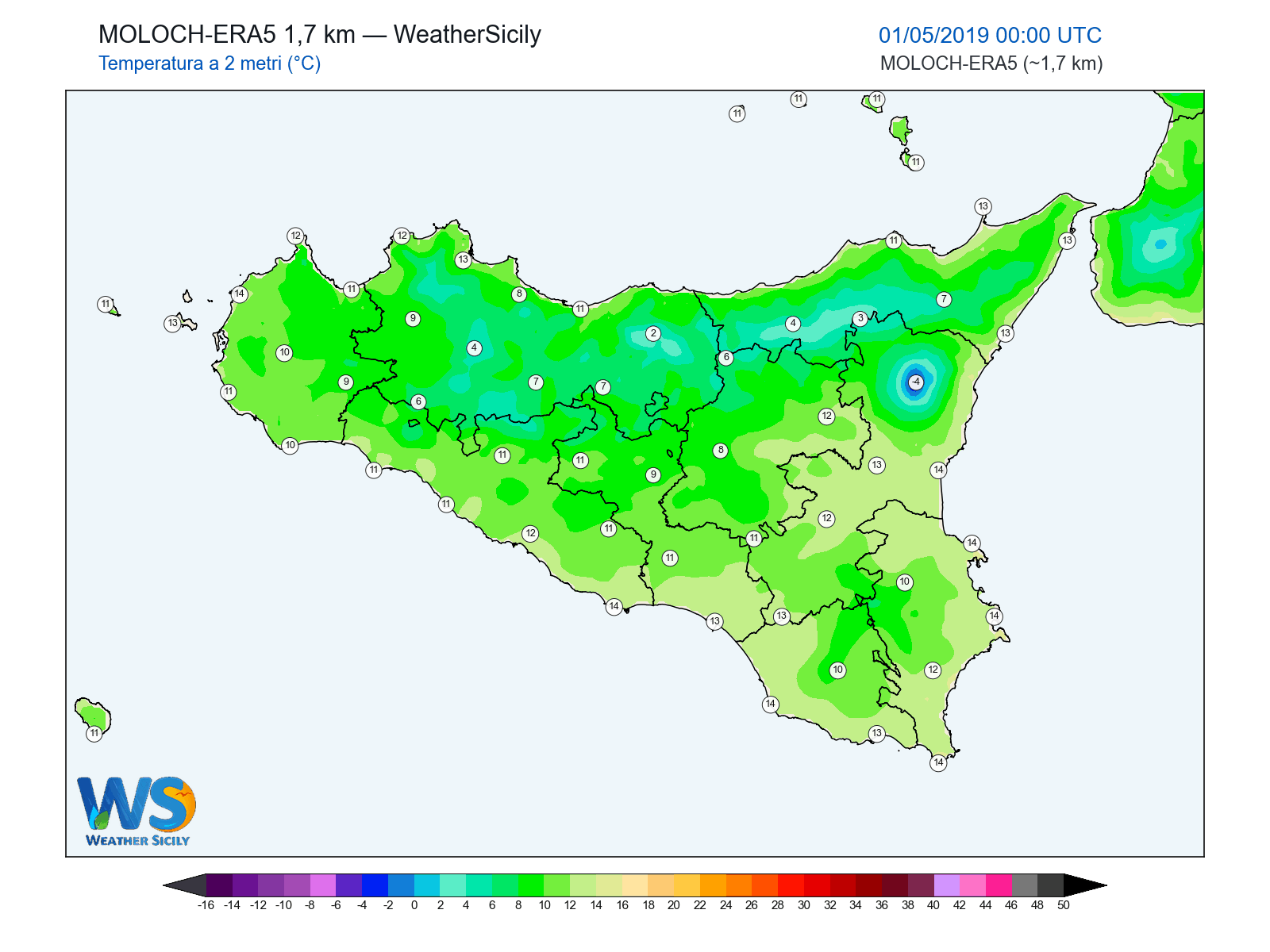 Temperatura a 2 metri · 2019050100