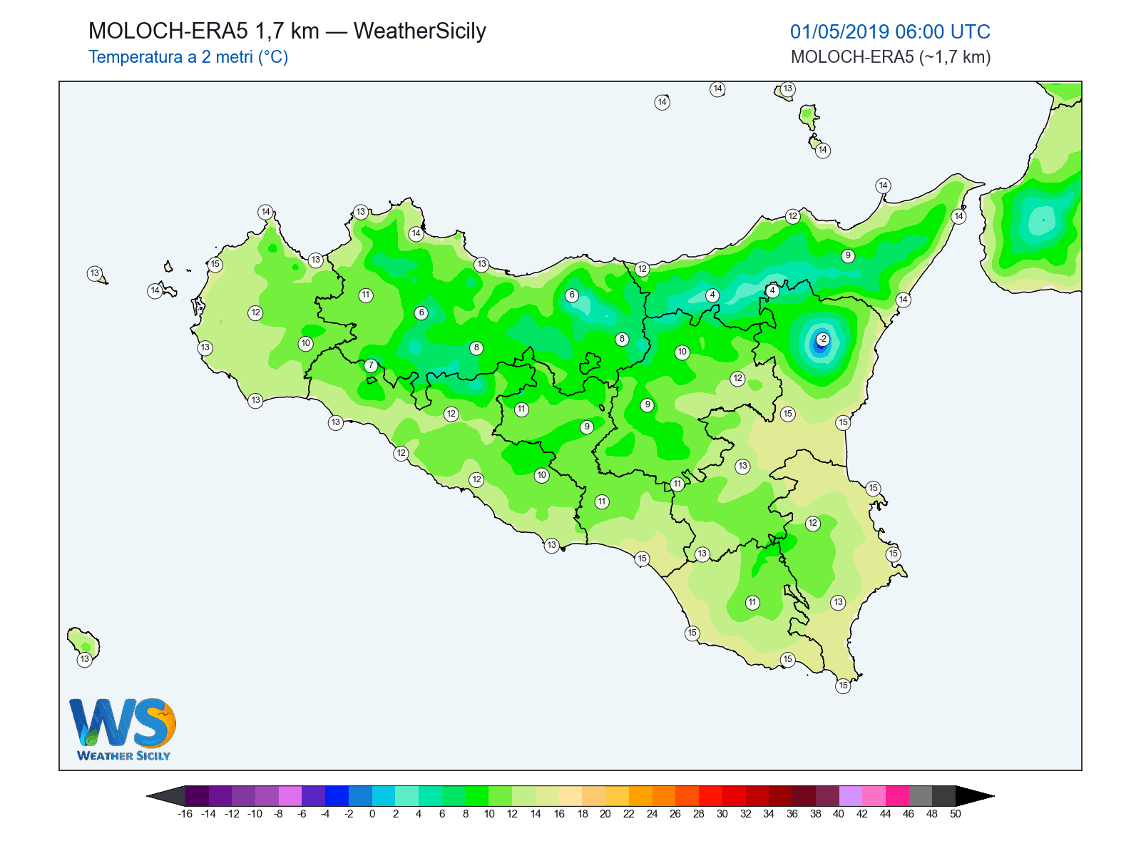 Temperatura a 2 metri · 2019050106
