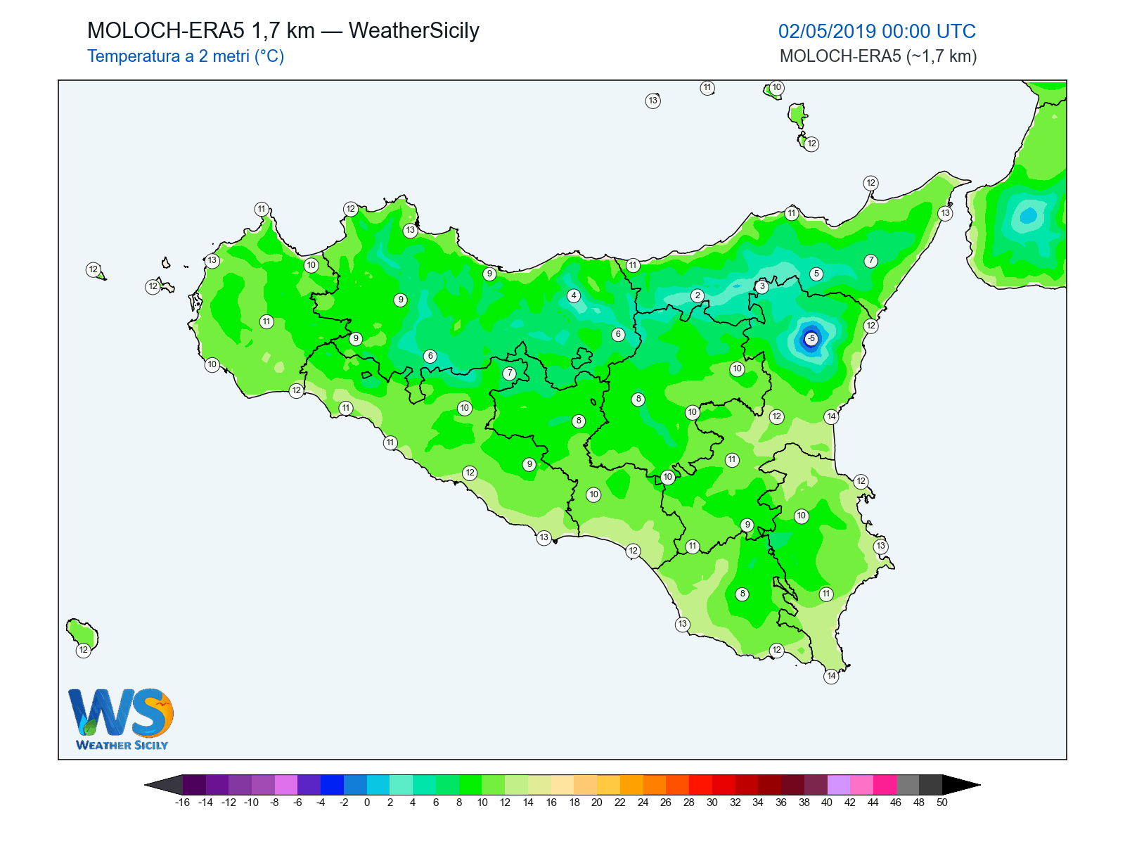 Temperatura a 2 metri · 2019050200