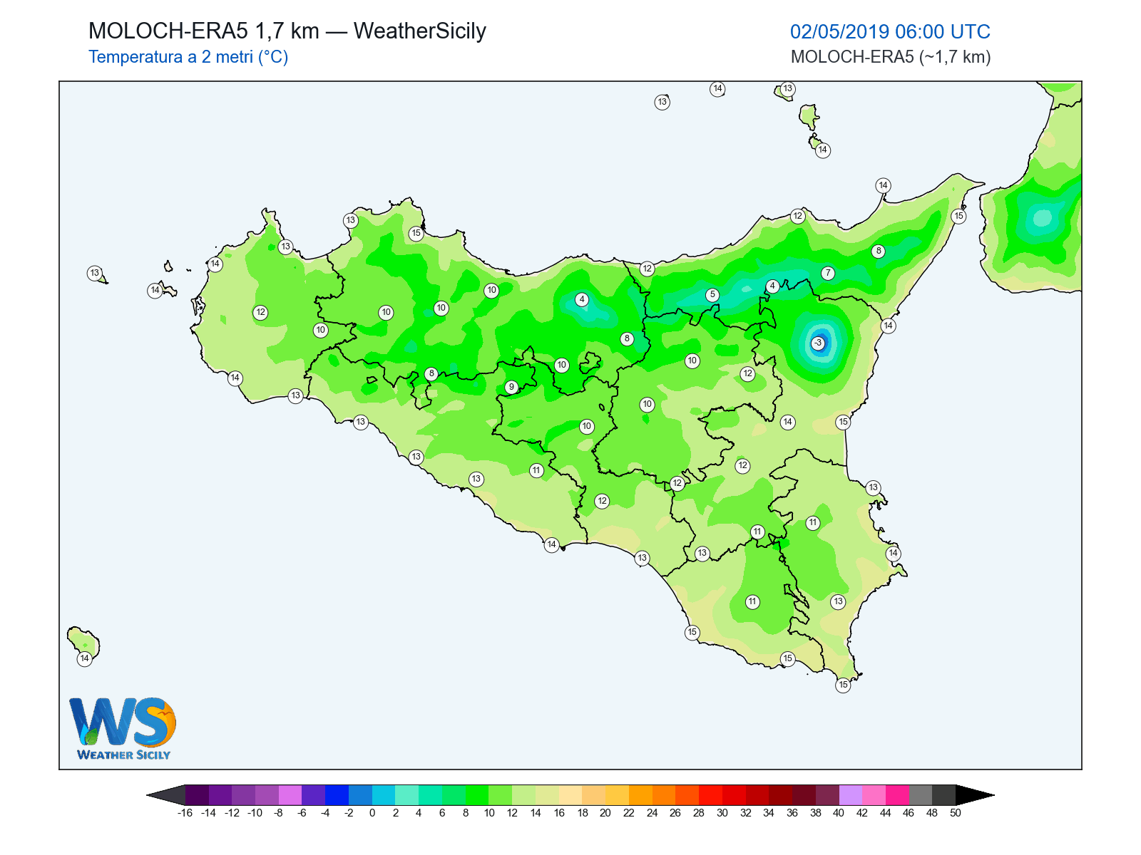 Temperatura a 2 metri · 2019050206
