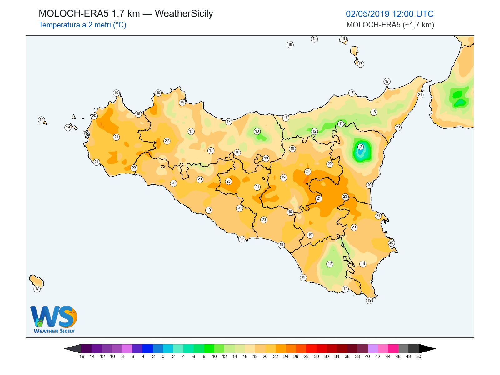 Temperatura a 2 metri · 2019050212