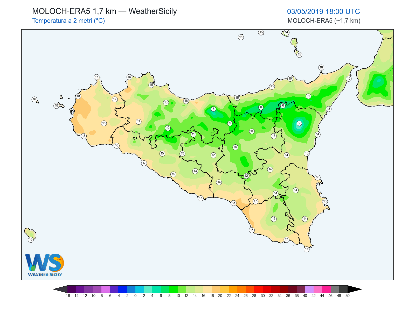 Temperatura a 2 metri · 2019050318