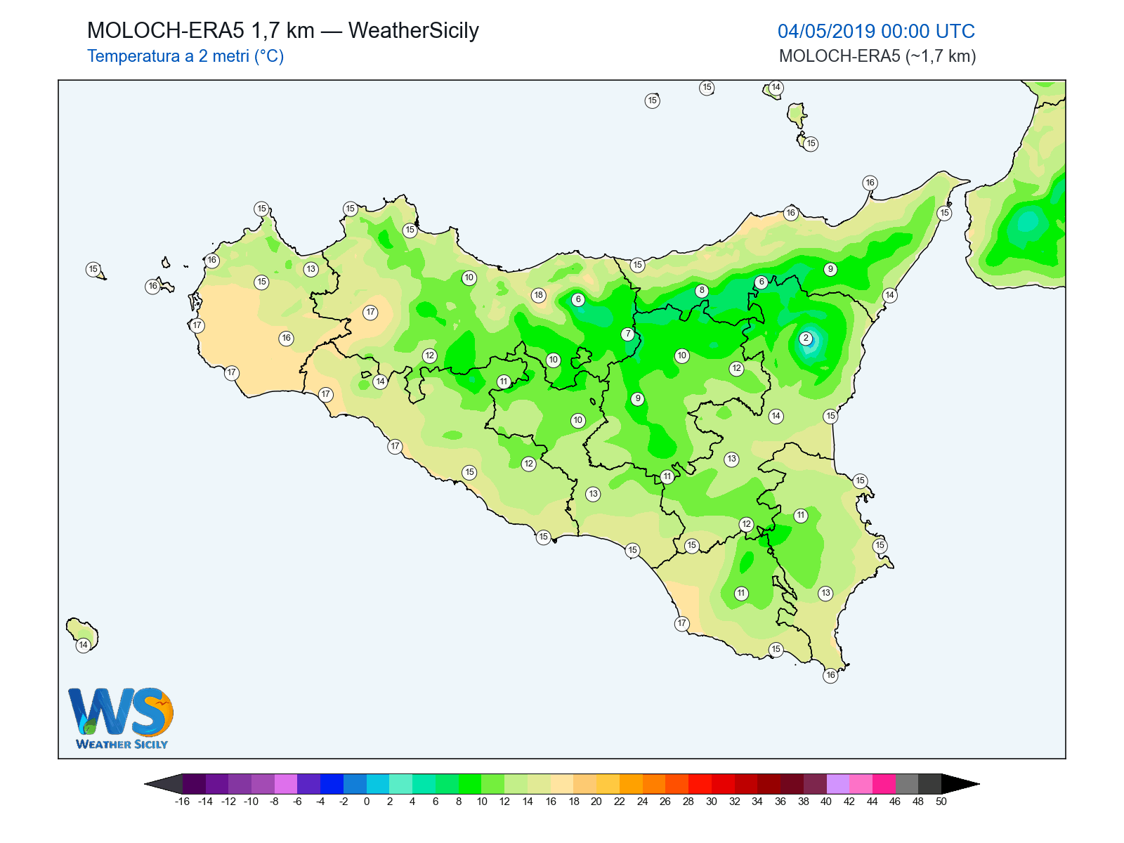 Temperatura a 2 metri · 2019050400