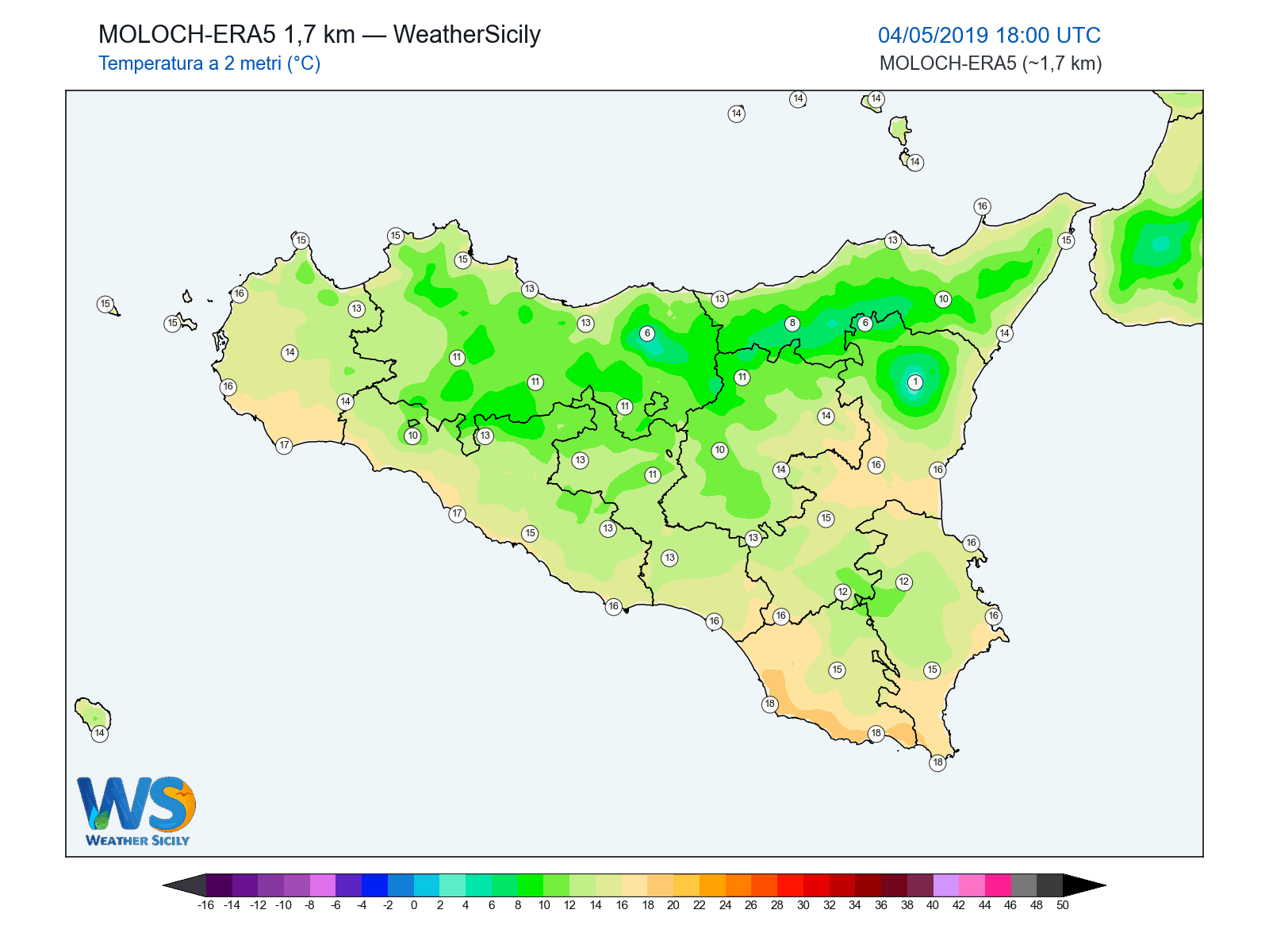 Temperatura a 2 metri · 2019050418