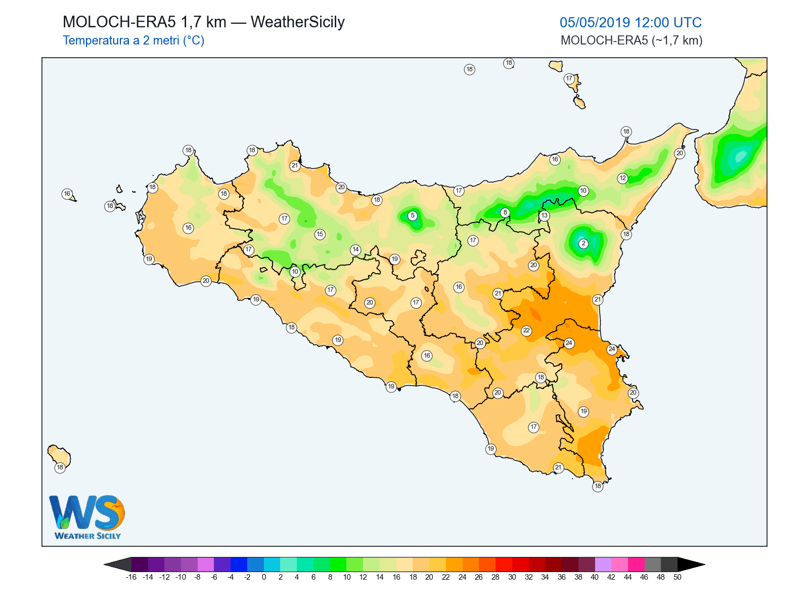Temperatura a 2 metri · 2019050512