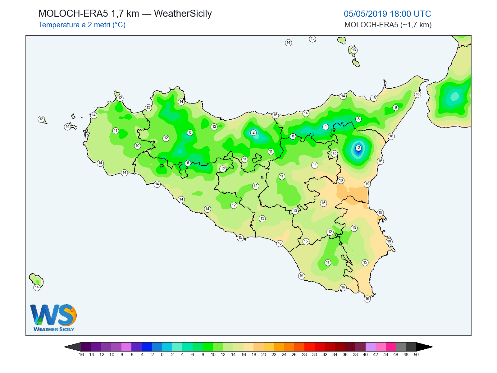 Temperatura a 2 metri · 2019050518