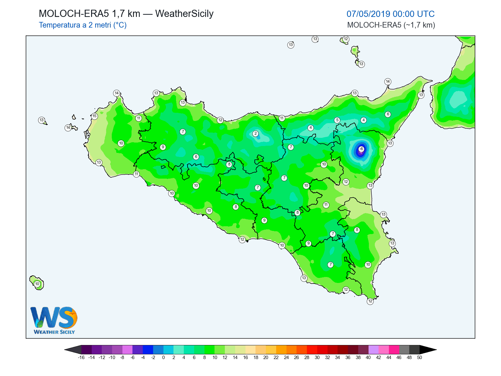 Temperatura a 2 metri · 2019050700