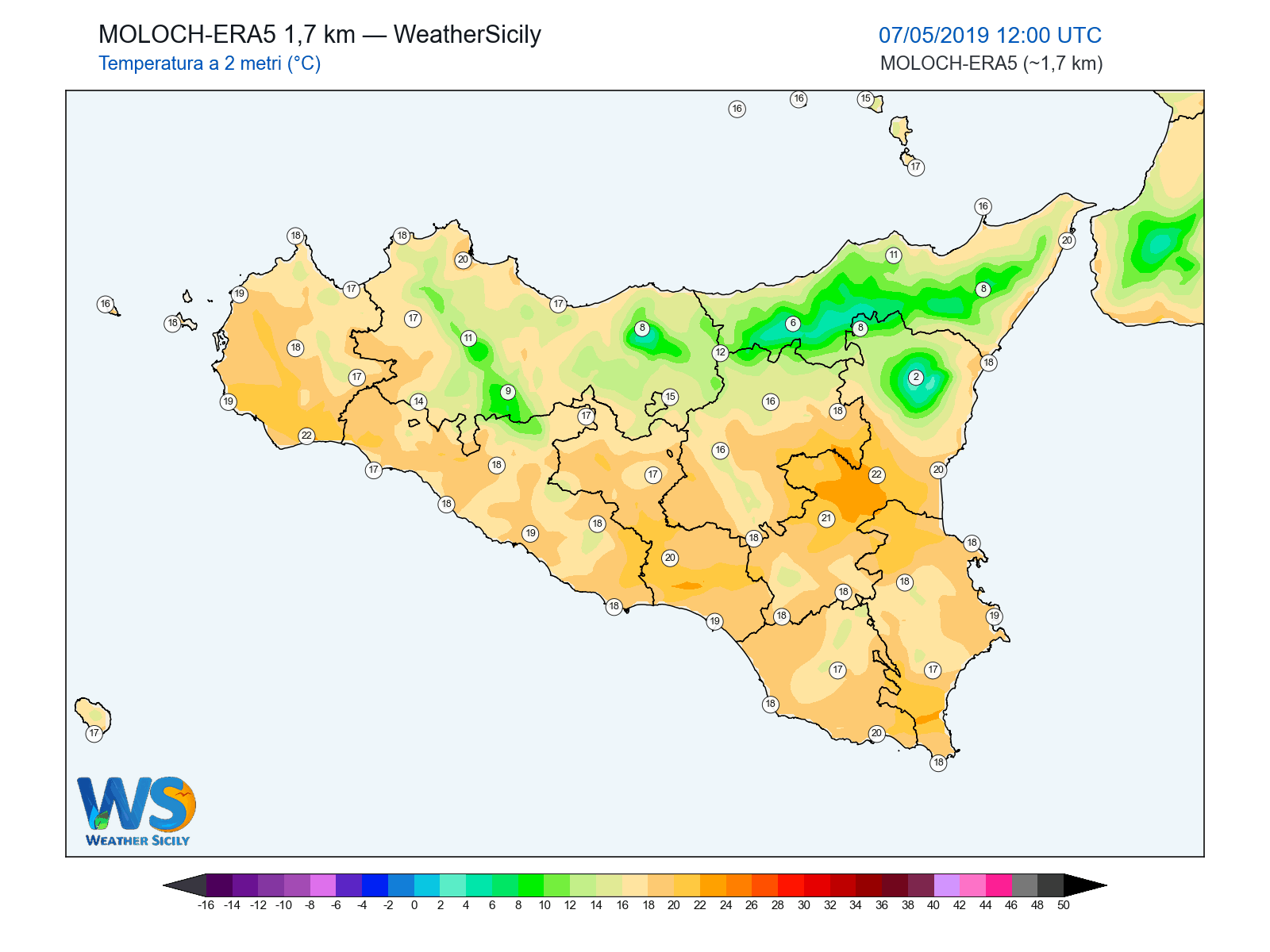 Temperatura a 2 metri · 2019050712