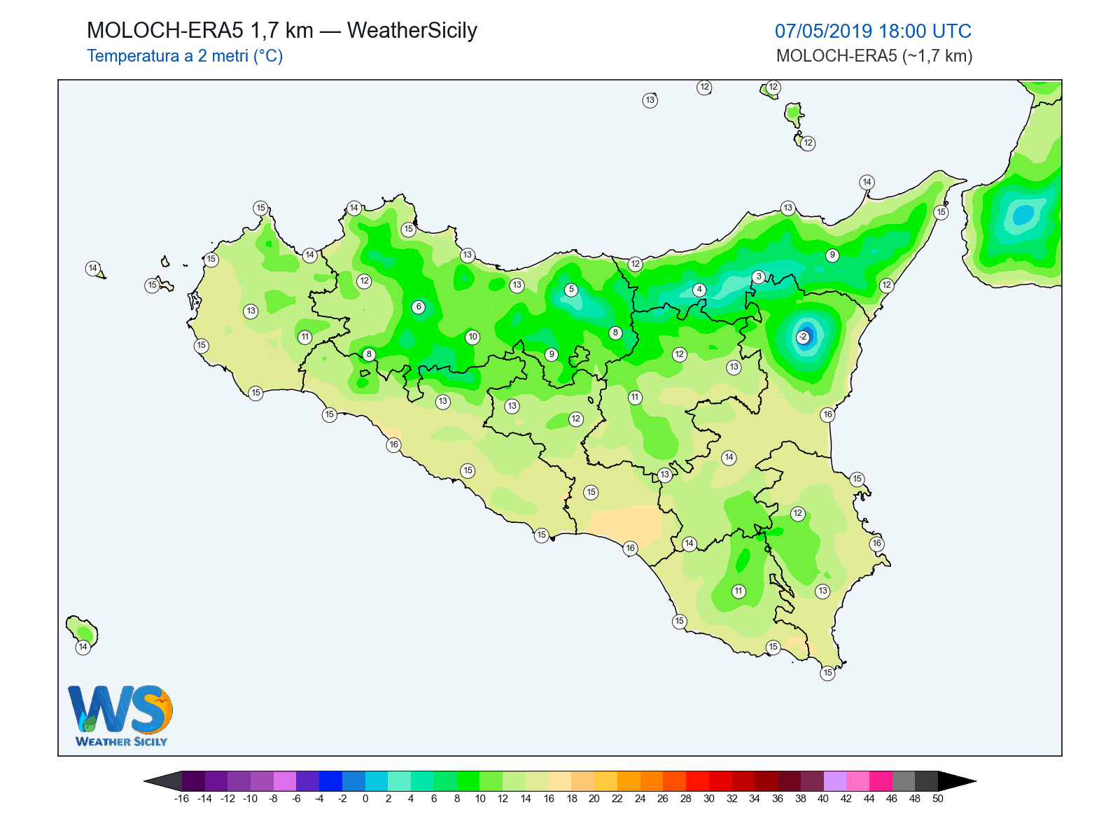 Temperatura a 2 metri · 2019050718