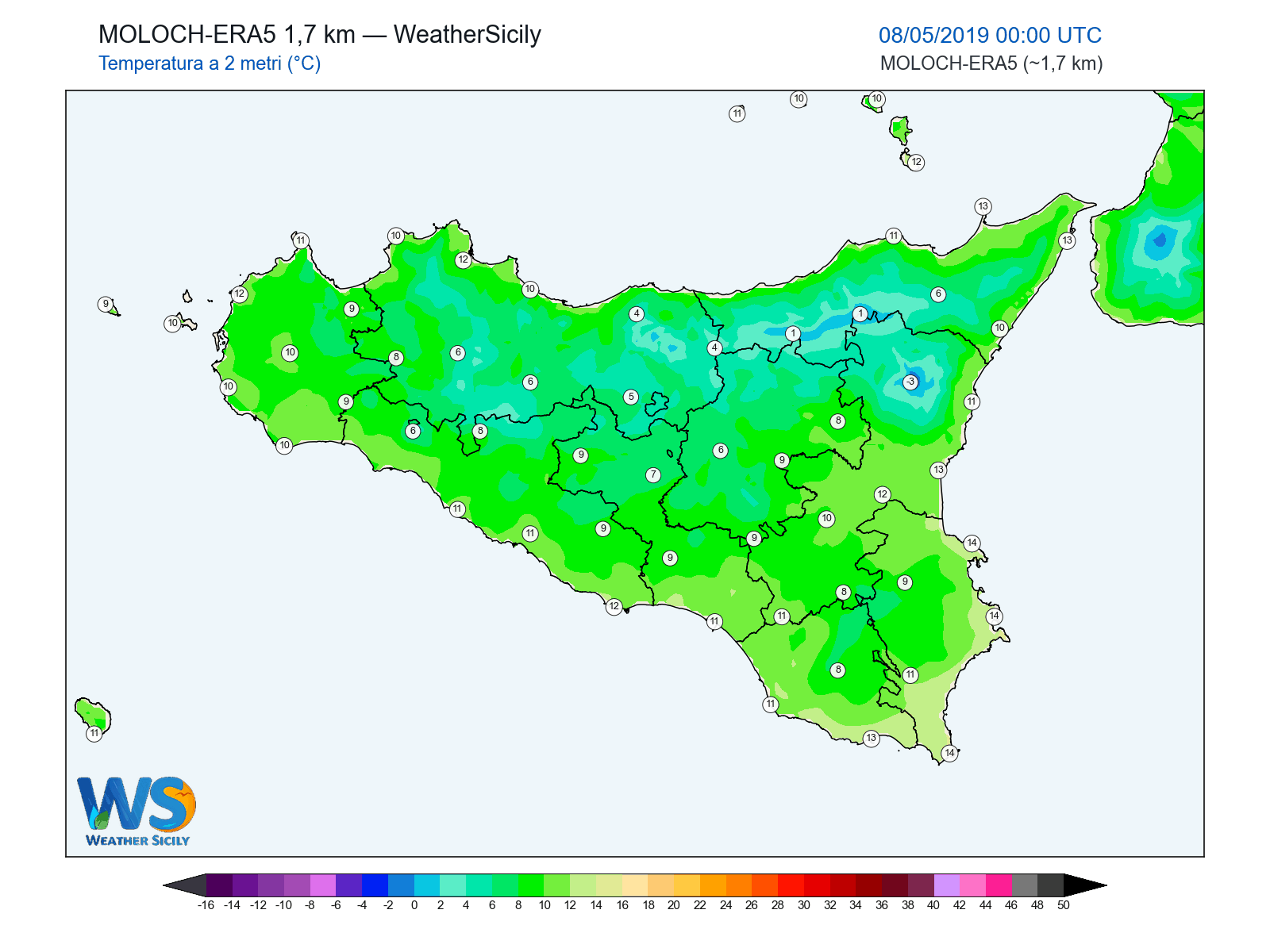 Temperatura a 2 metri · 2019050800