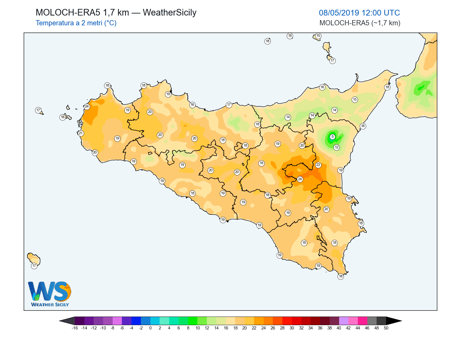 Temperatura a 2 metri · 2019050812