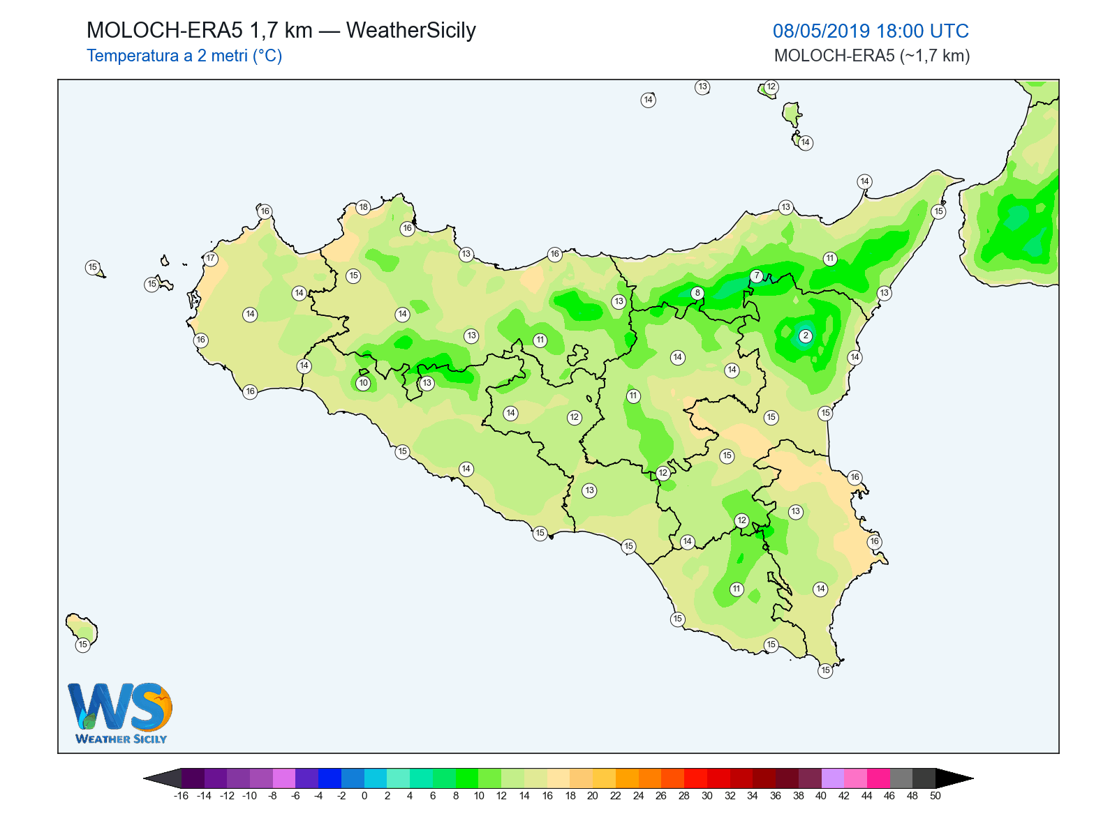 Temperatura a 2 metri · 2019050818