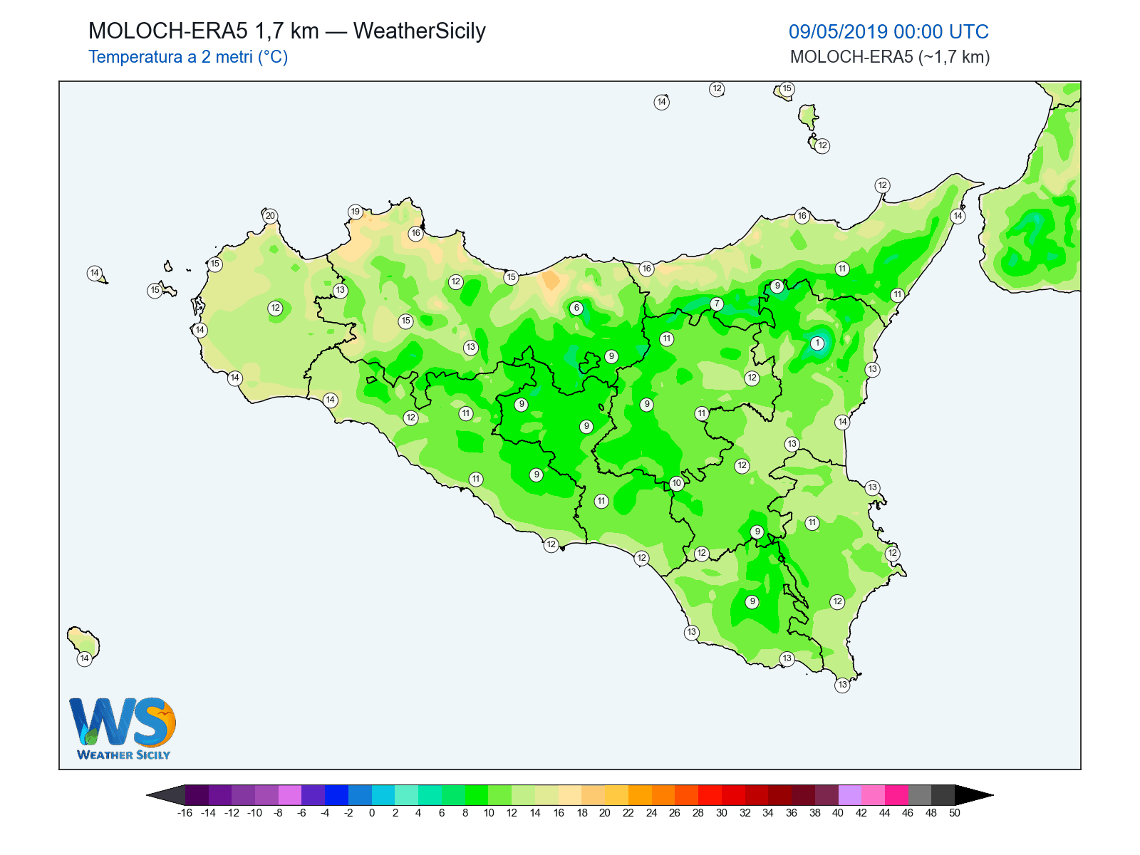 Temperatura a 2 metri · 2019050900