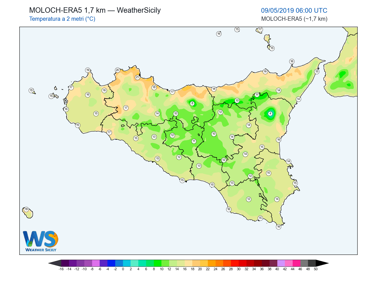 Temperatura a 2 metri · 2019050906