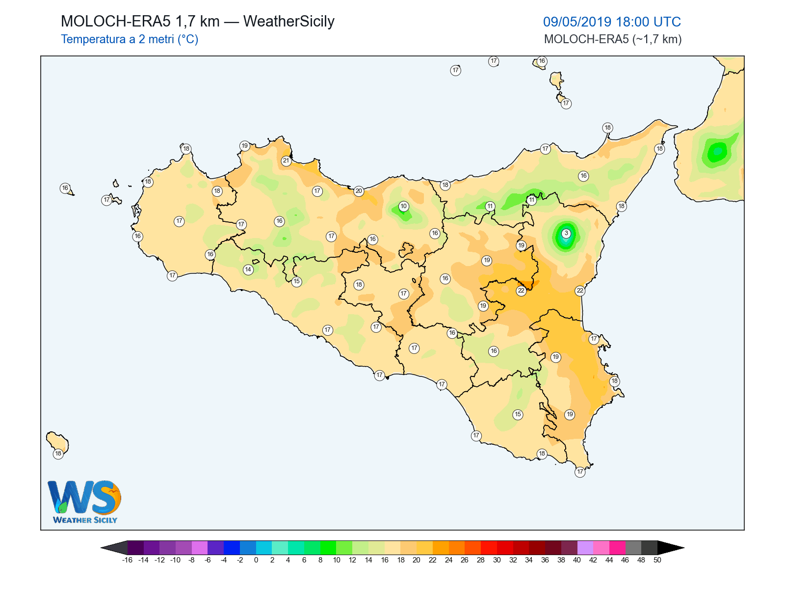 Temperatura a 2 metri · 2019050918