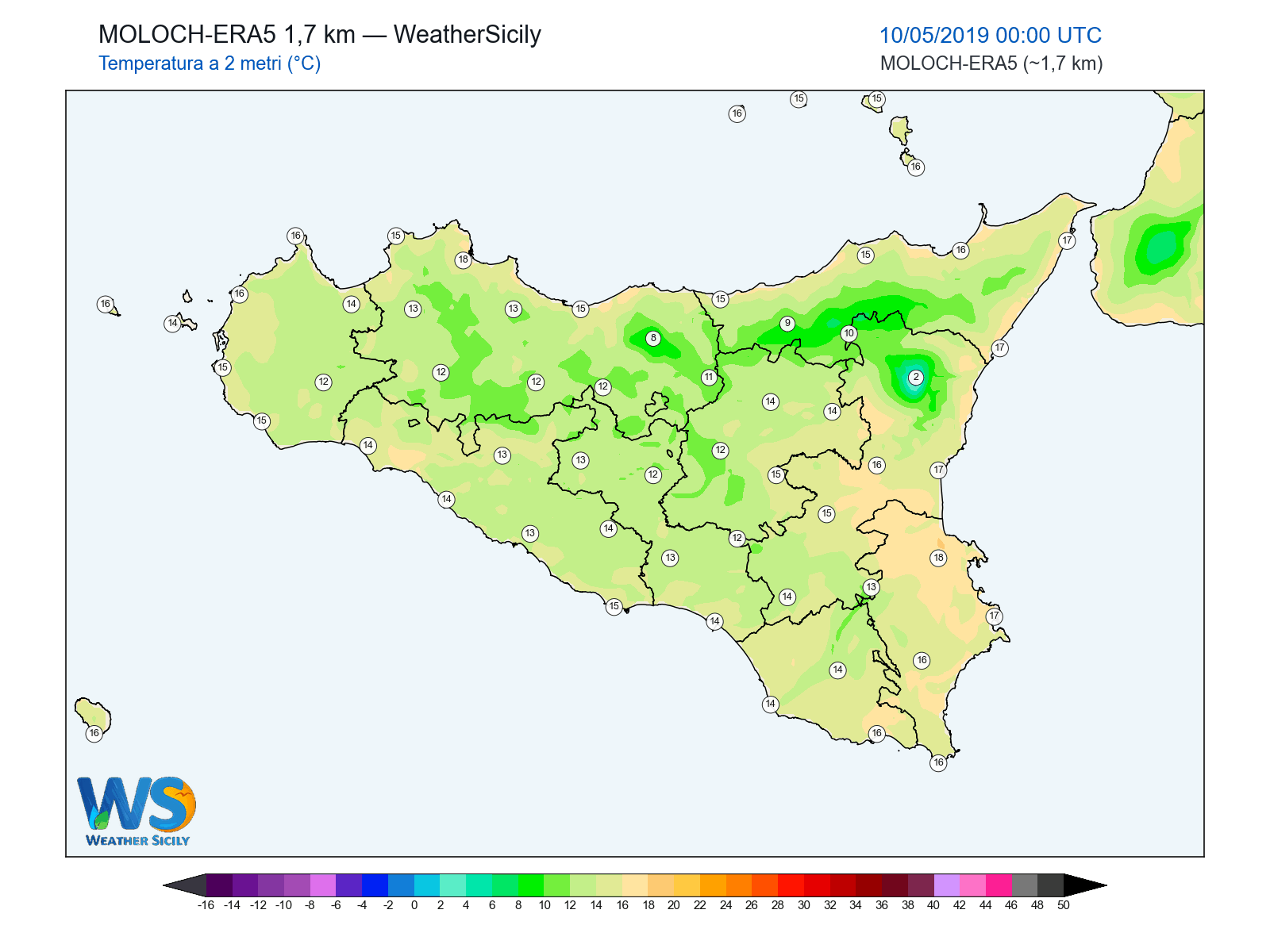 Temperatura a 2 metri · 2019051000