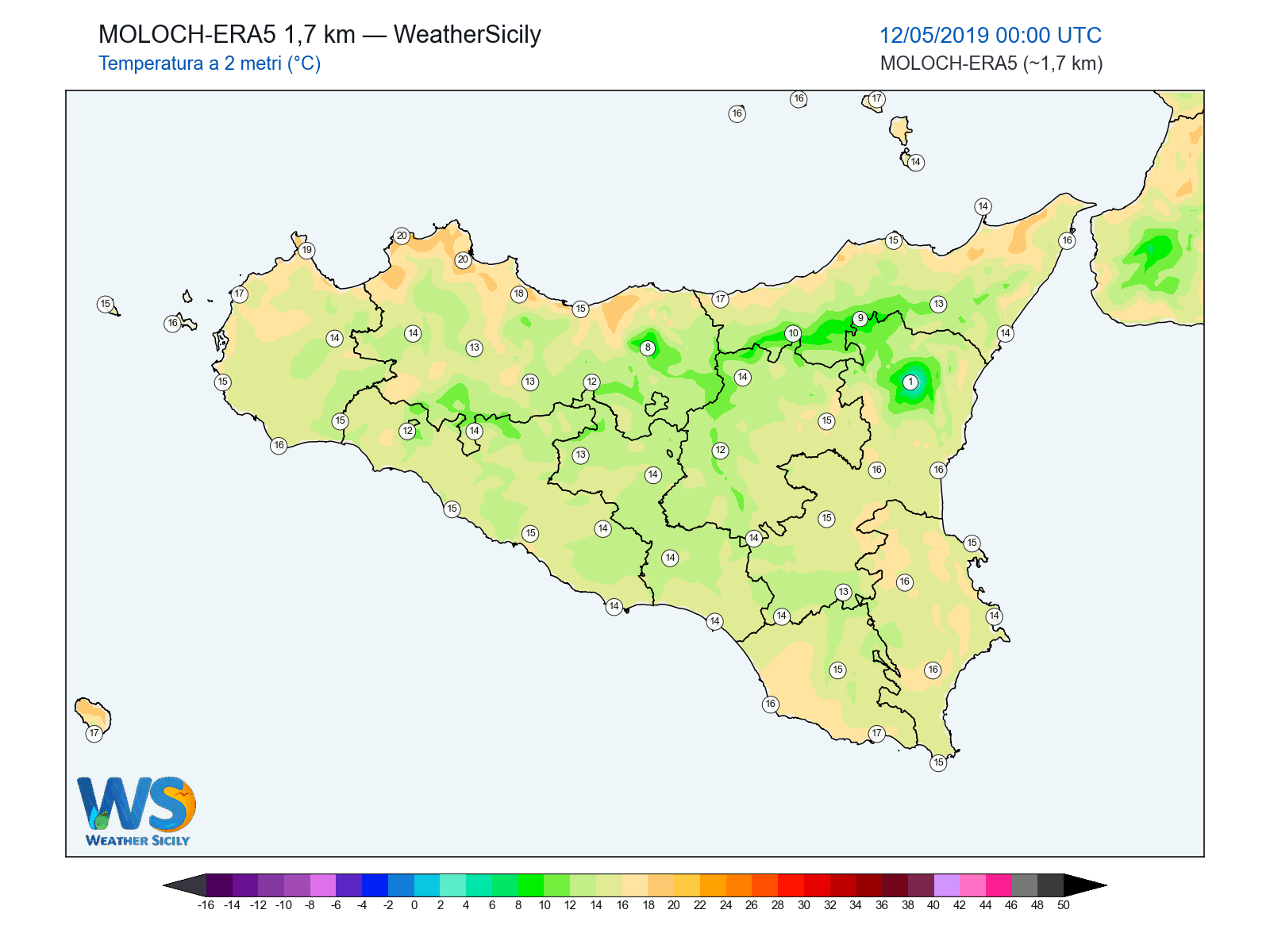 Temperatura a 2 metri · 2019051200