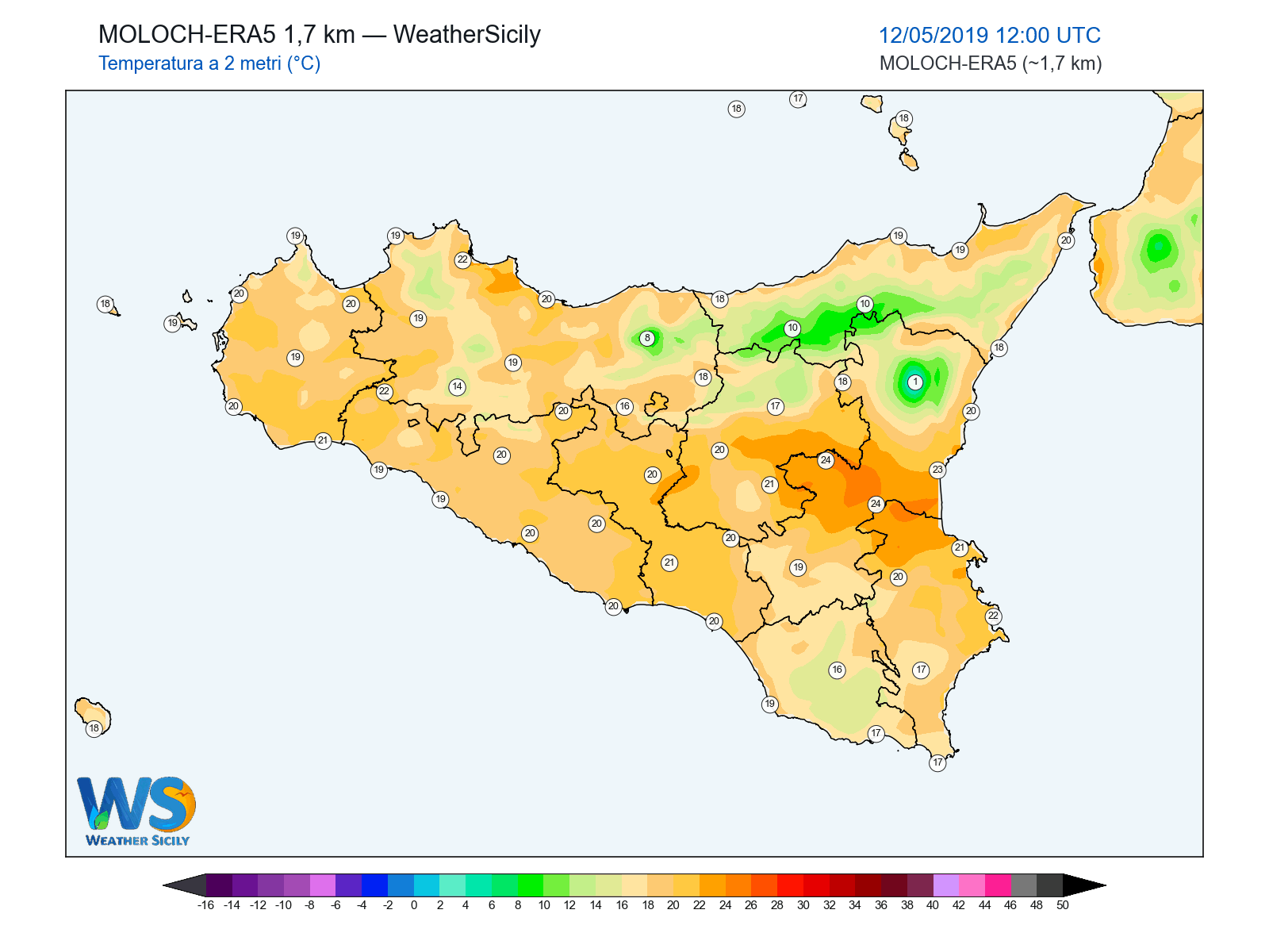 Temperatura a 2 metri · 2019051212