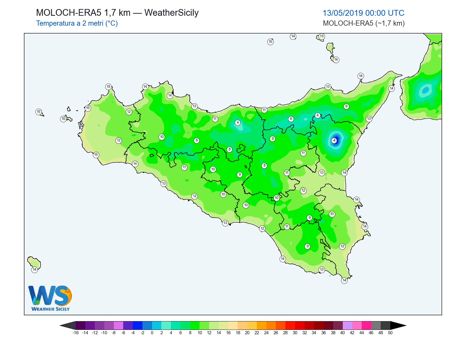 Temperatura a 2 metri · 2019051300
