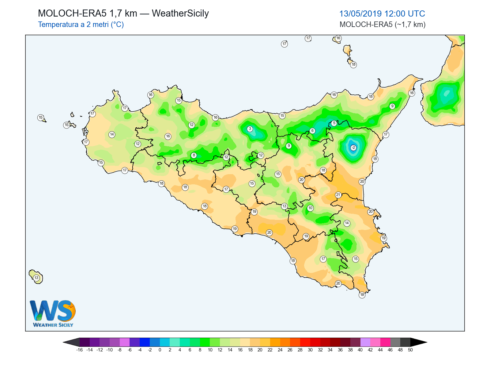 Temperatura a 2 metri · 2019051312