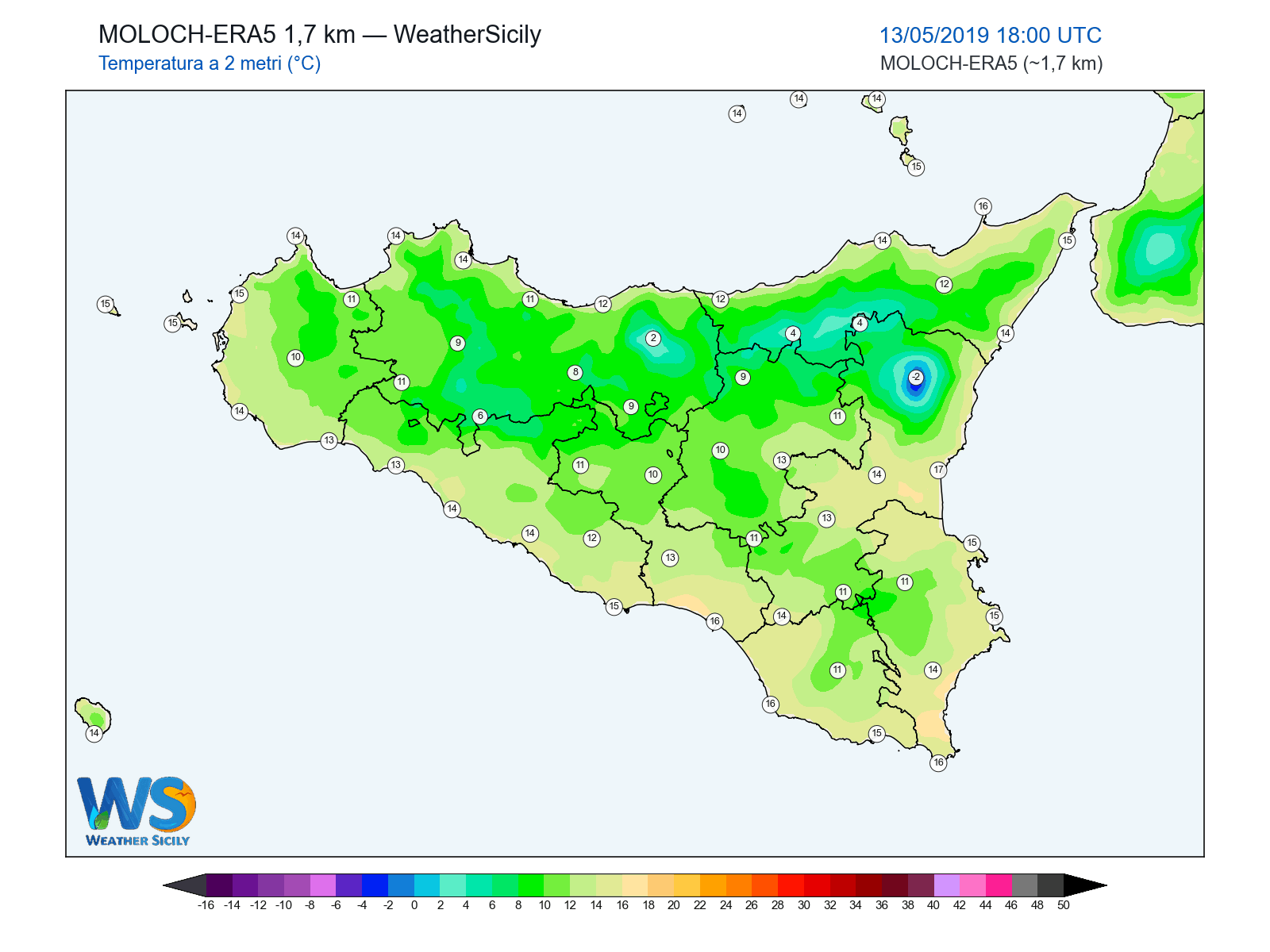Temperatura a 2 metri · 2019051318