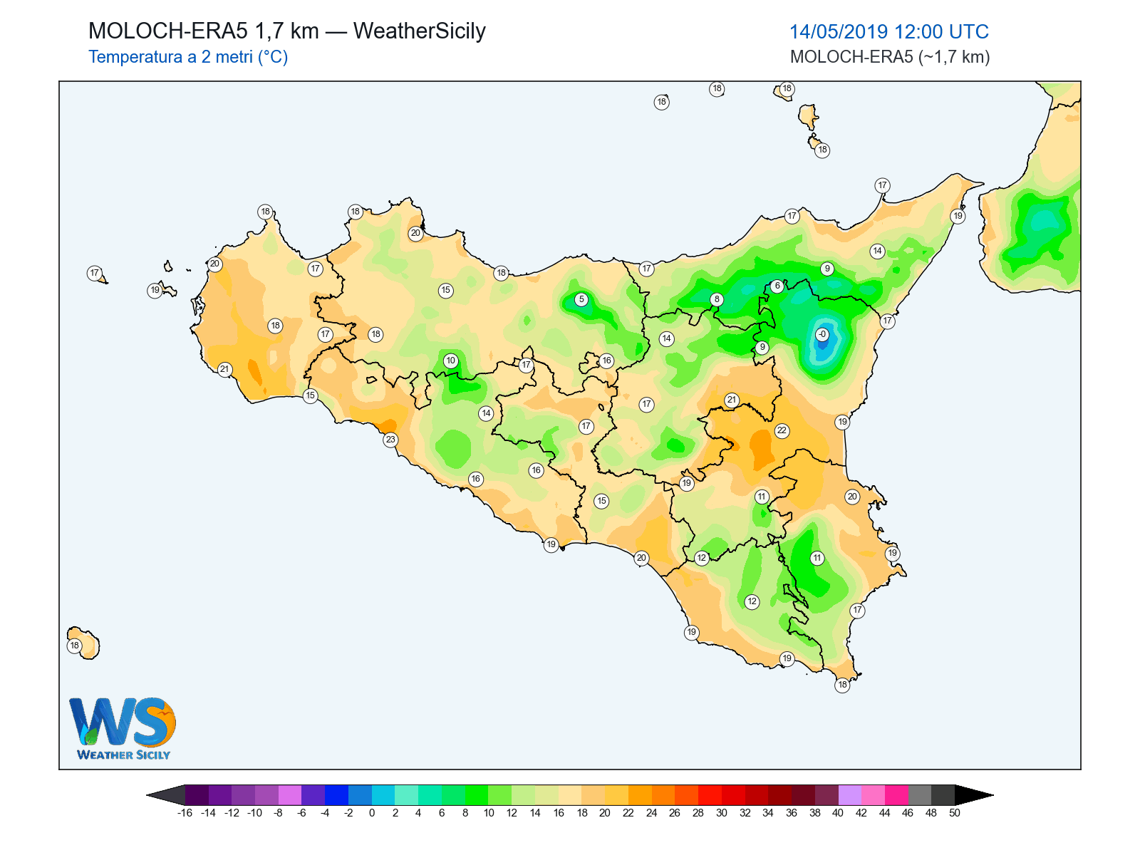 Temperatura a 2 metri · 2019051412