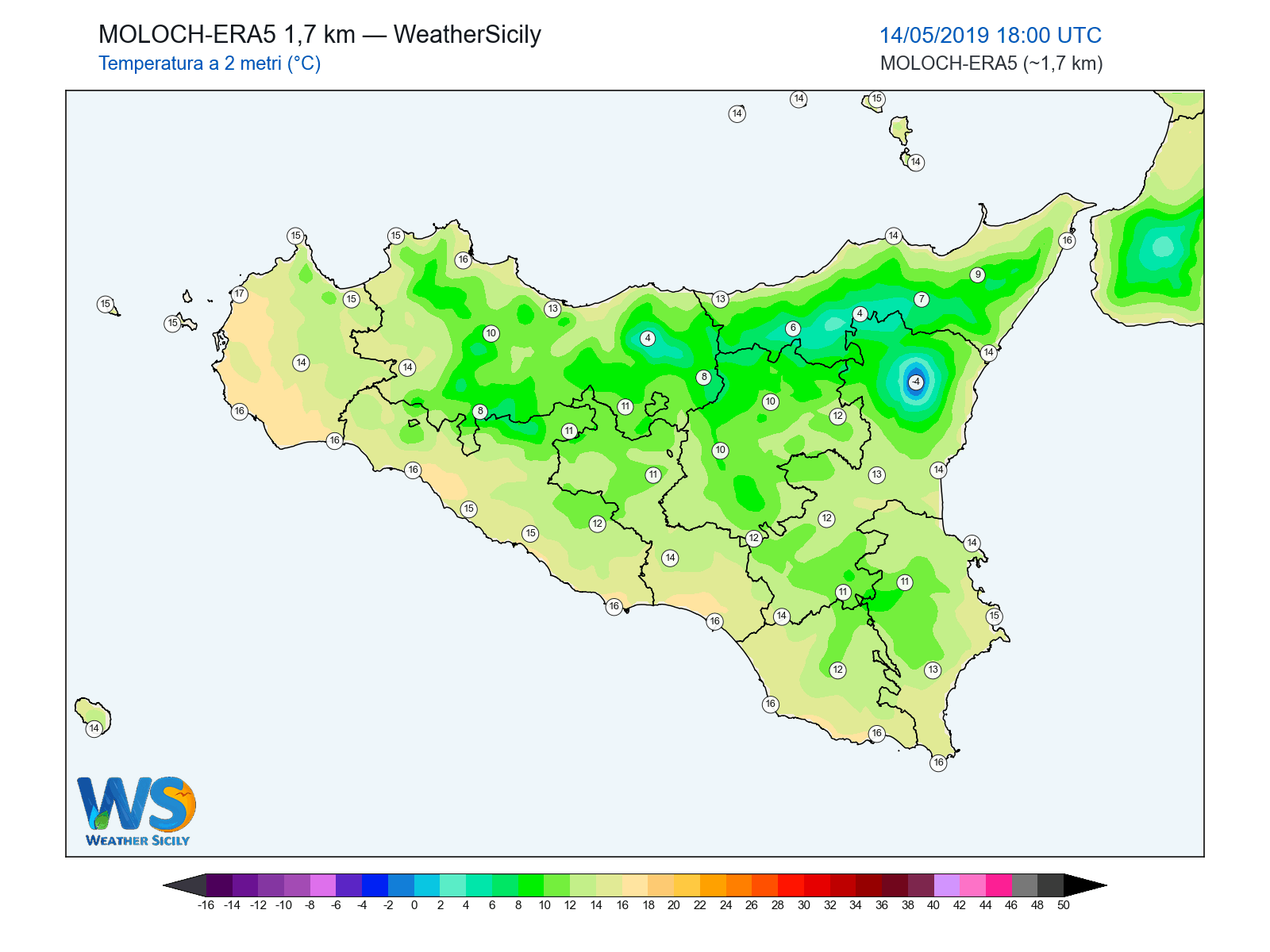 Temperatura a 2 metri · 2019051418