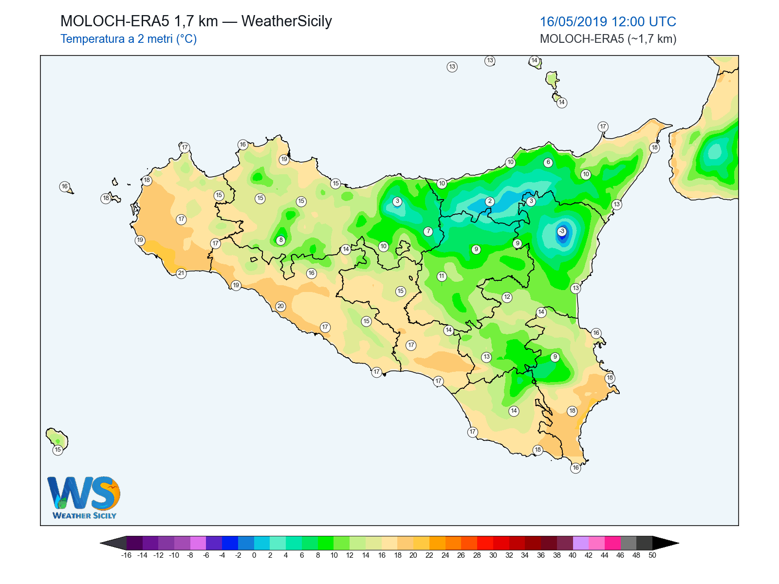 Temperatura a 2 metri · 2019051612