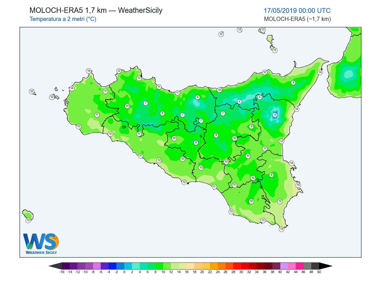Temperatura a 2 metri · 2019051700