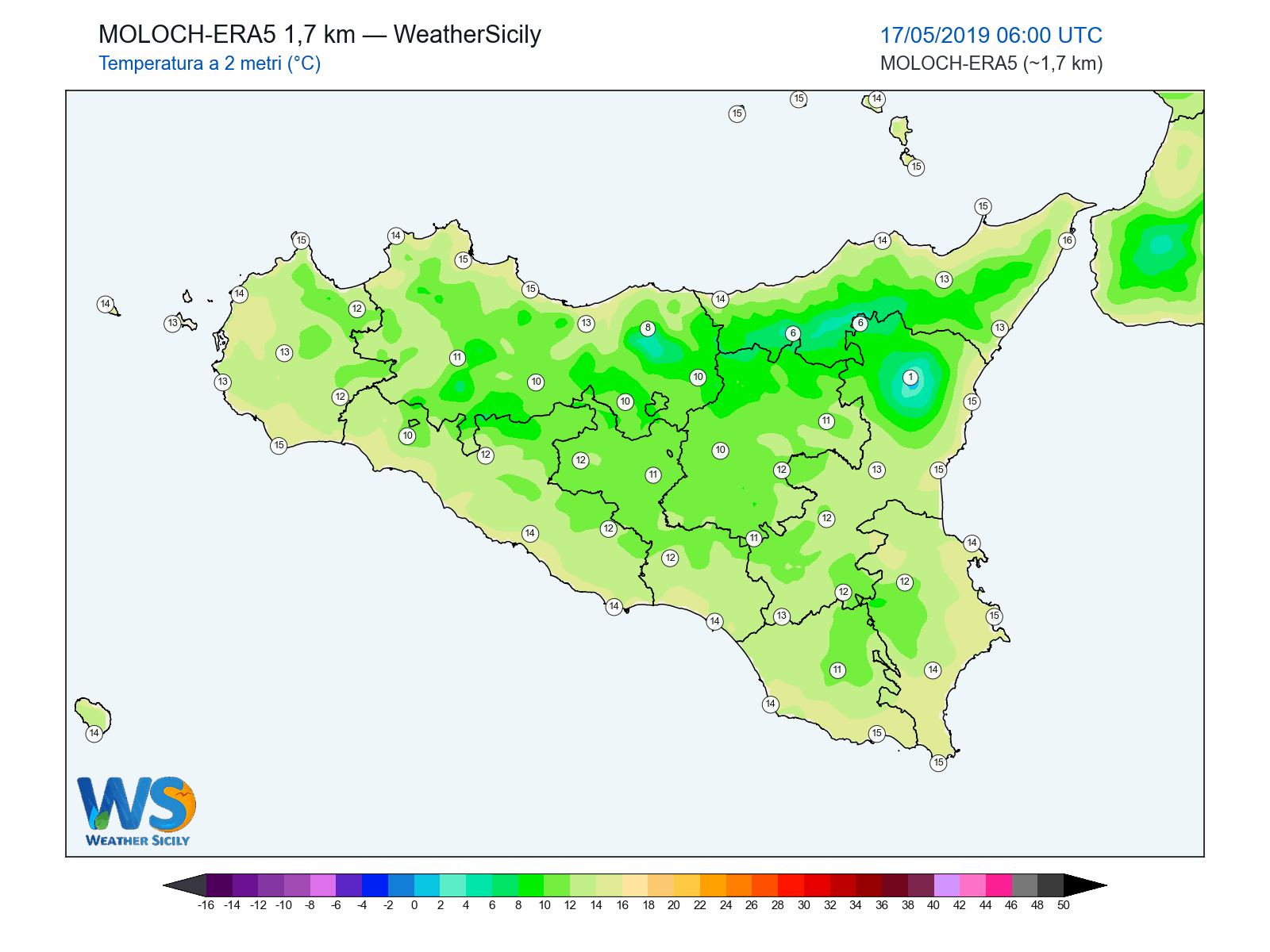 Temperatura a 2 metri · 2019051706