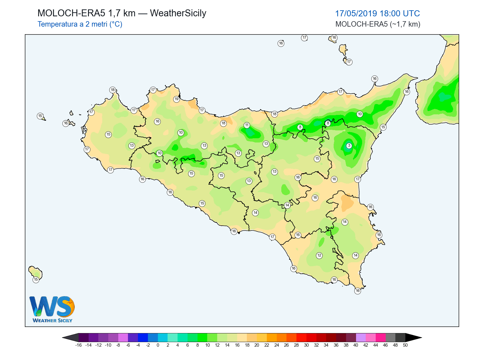 Temperatura a 2 metri · 2019051718