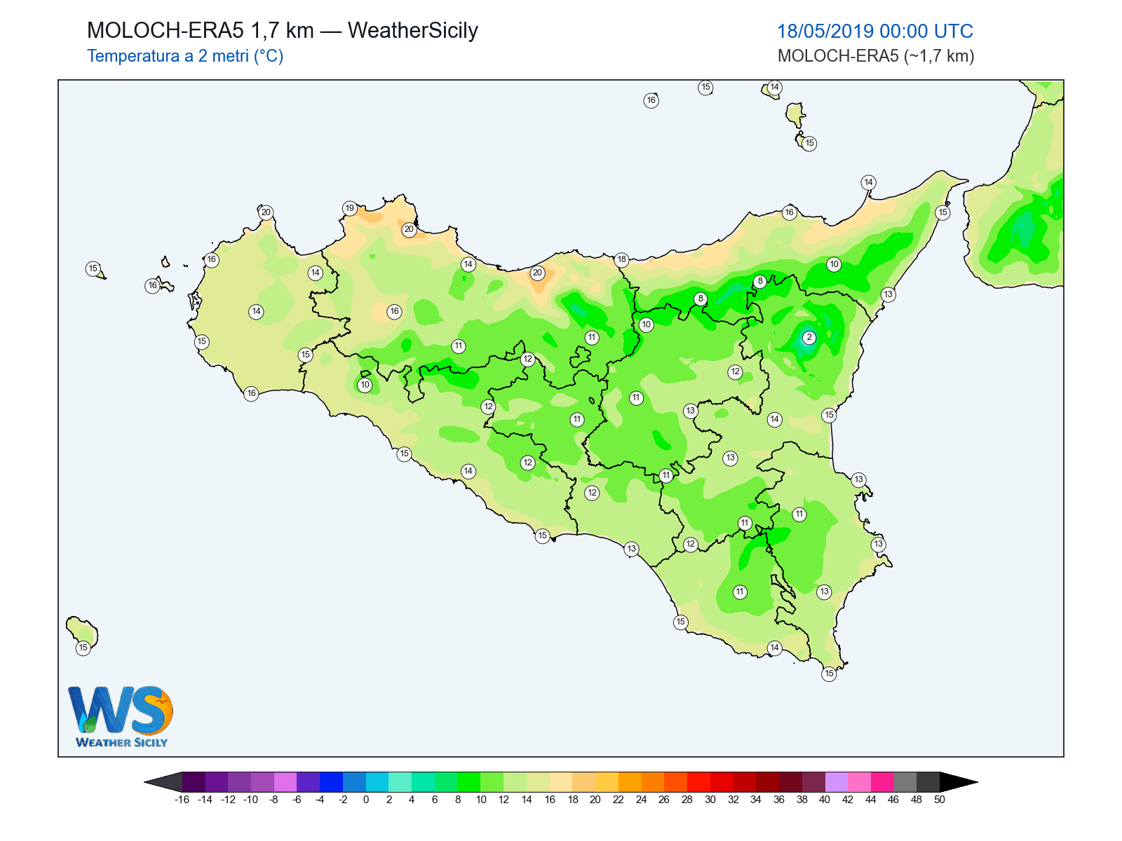 Temperatura a 2 metri · 2019051800