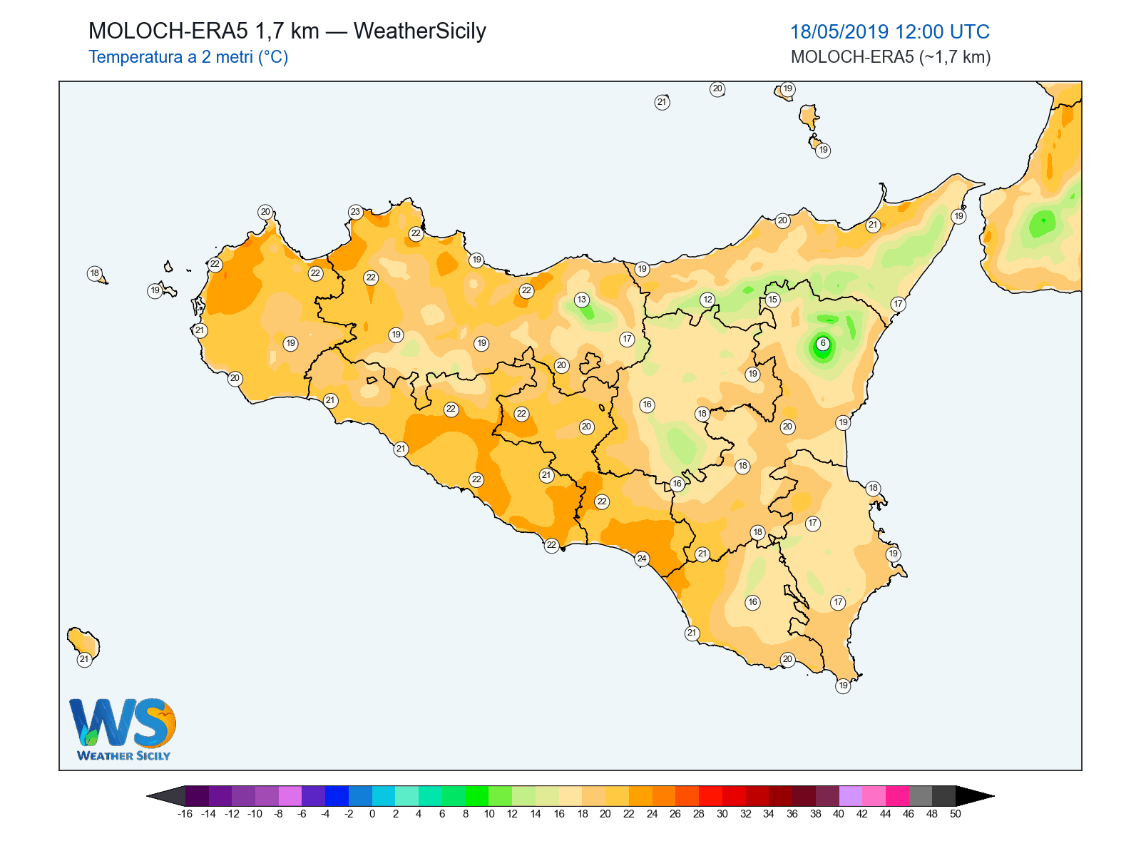 Temperatura a 2 metri · 2019051812