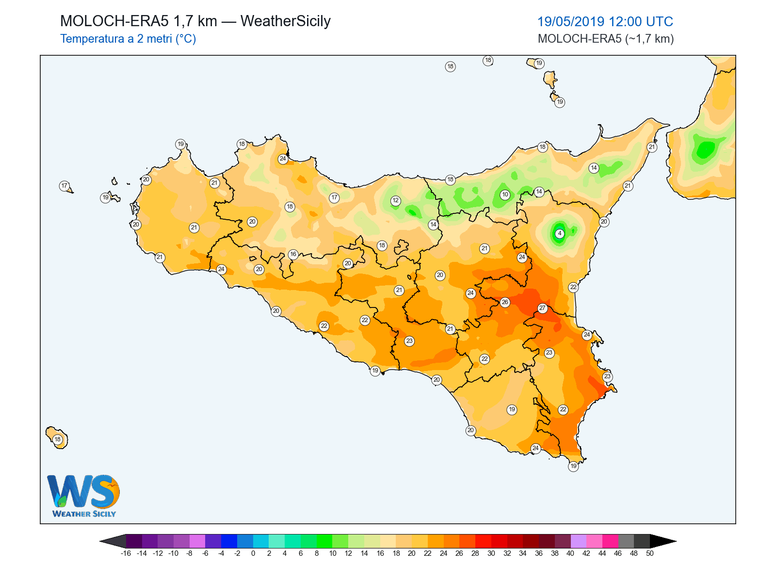 Temperatura a 2 metri · 2019051912