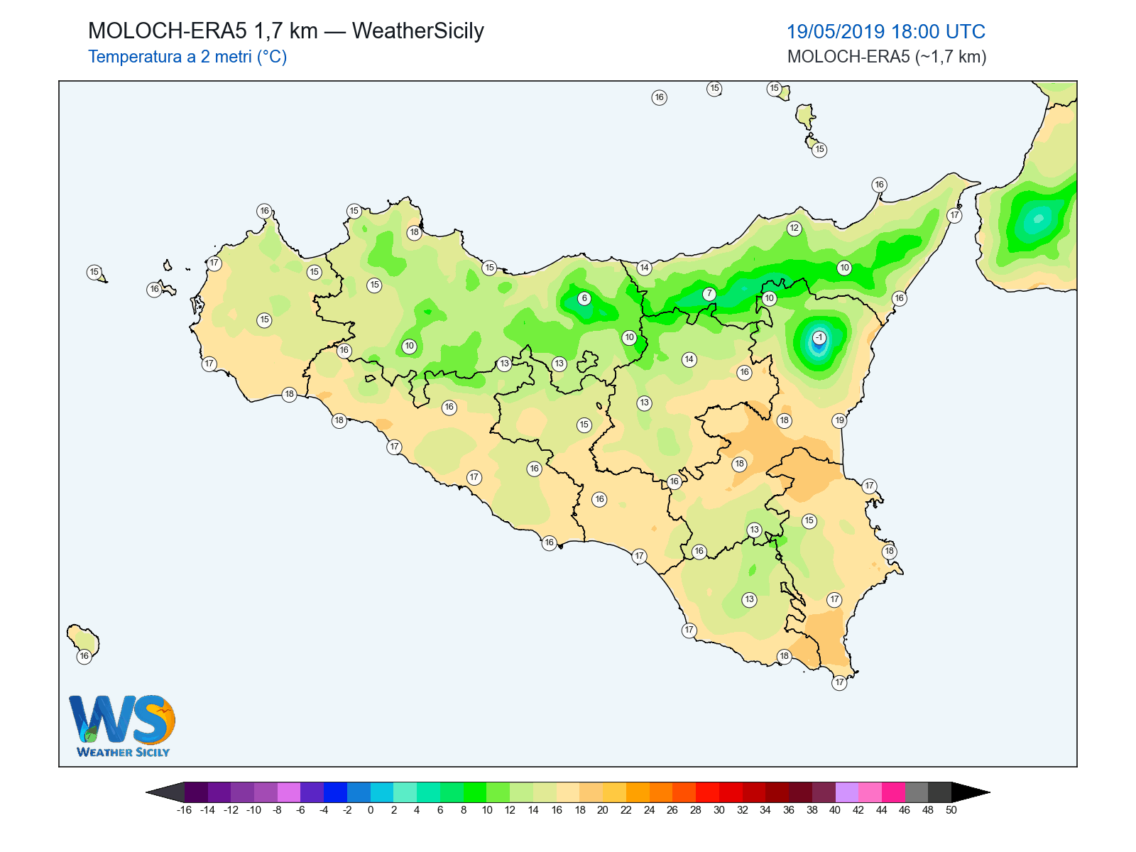 Temperatura a 2 metri · 2019051918