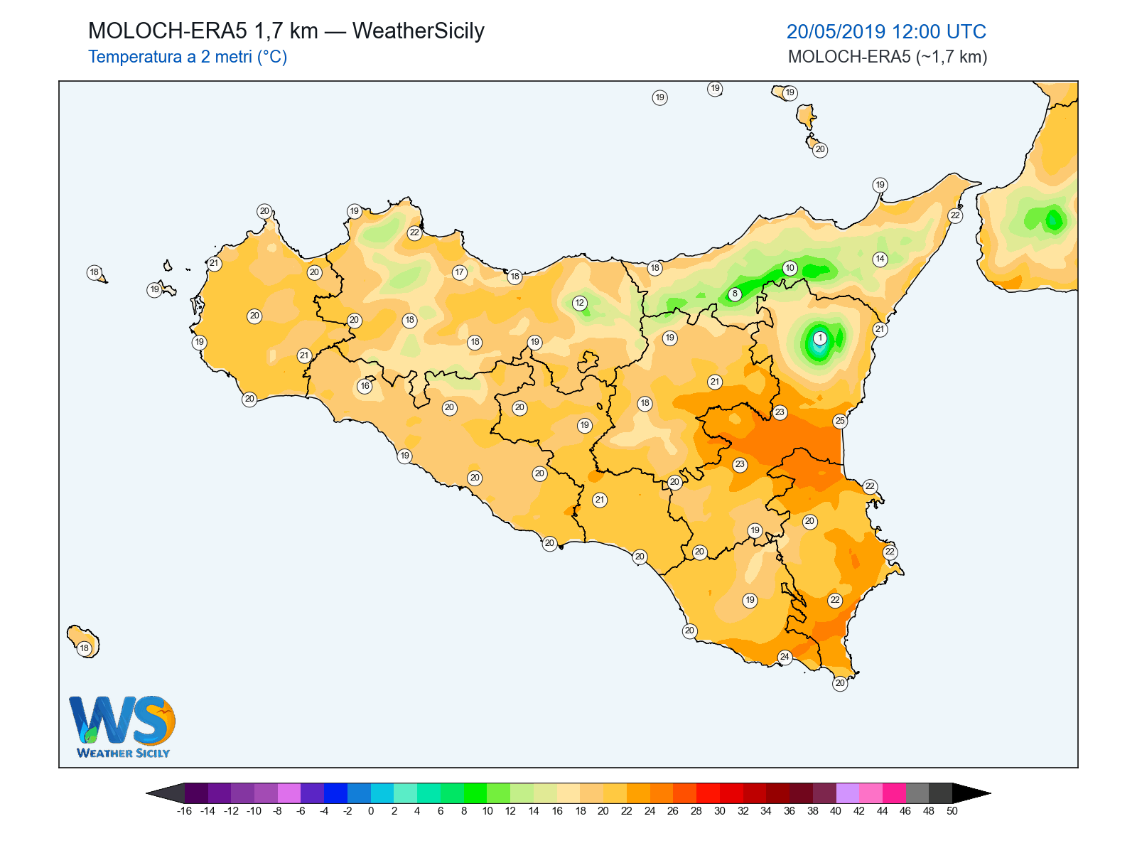 Temperatura a 2 metri · 2019052012
