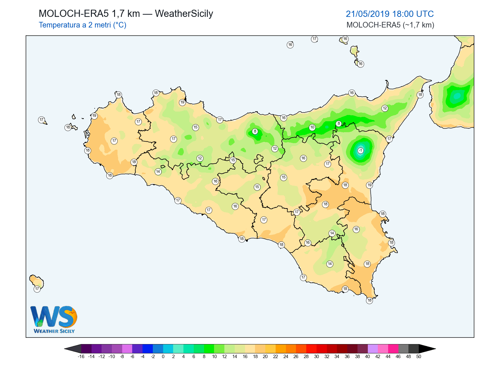 Temperatura a 2 metri · 2019052118