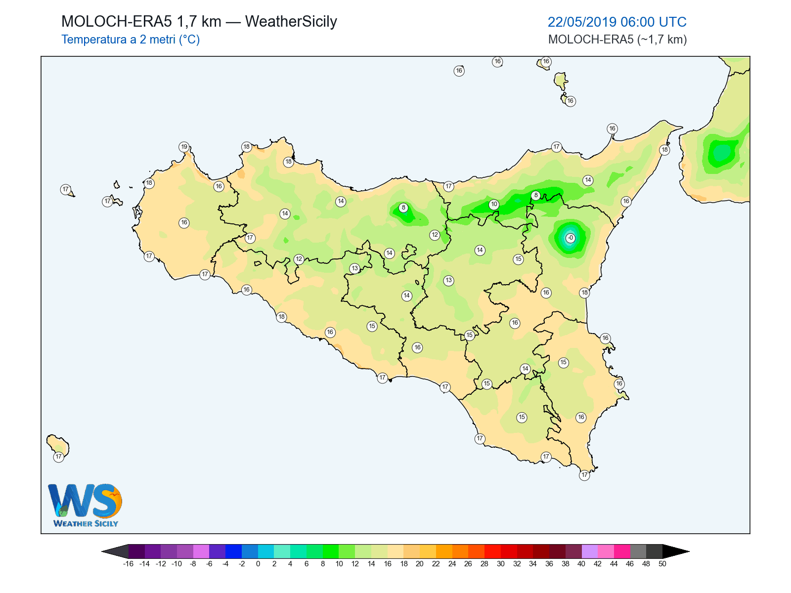 Temperatura a 2 metri · 2019052206