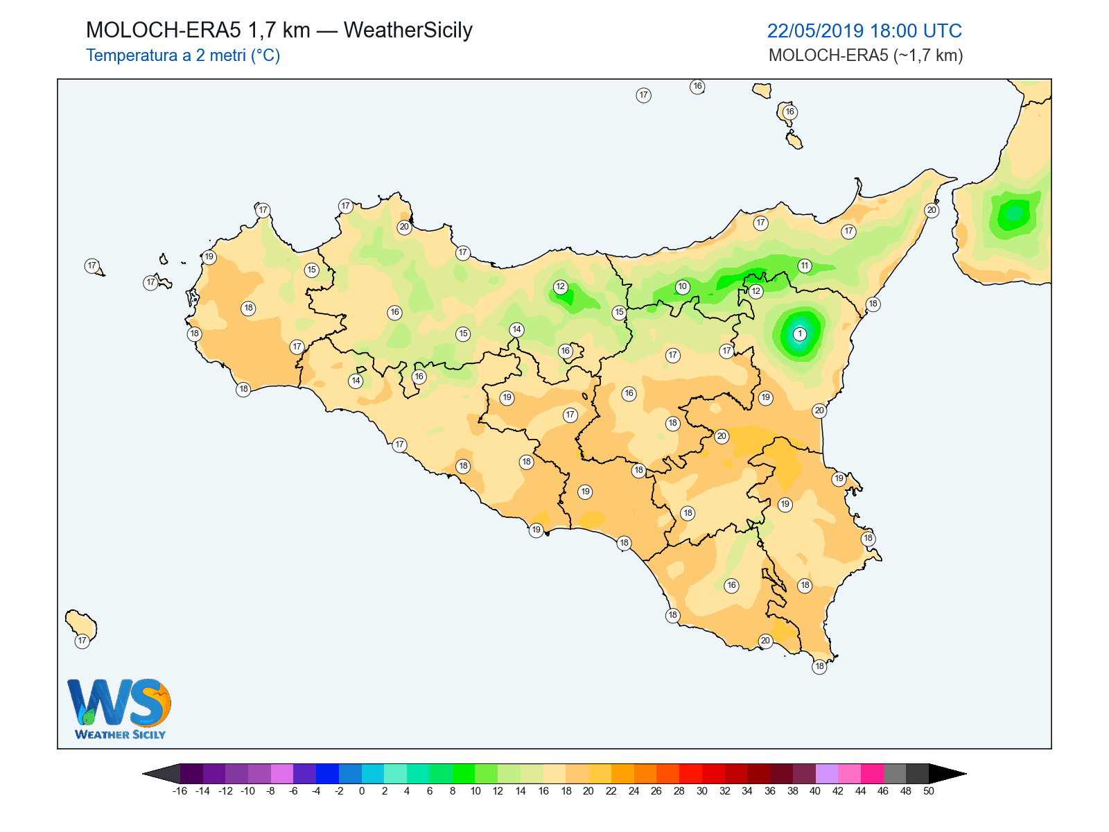 Temperatura a 2 metri · 2019052218