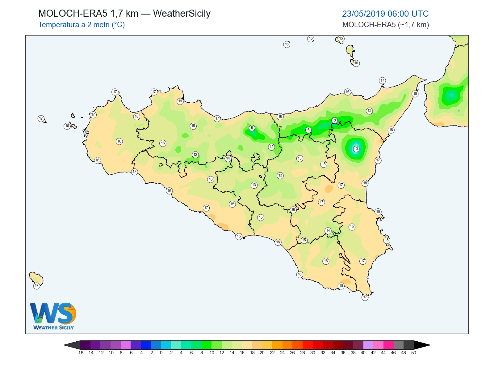 Temperatura a 2 metri · 2019052306