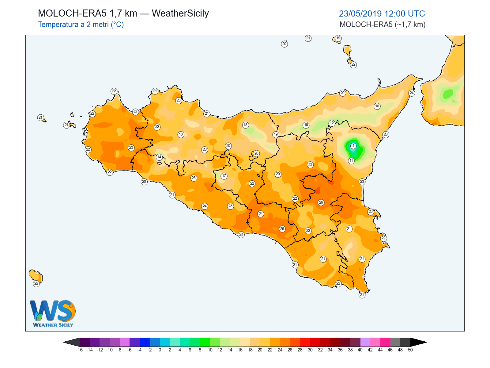 Temperatura a 2 metri · 2019052312