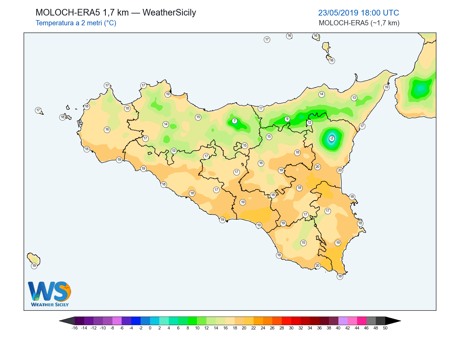 Temperatura a 2 metri · 2019052318